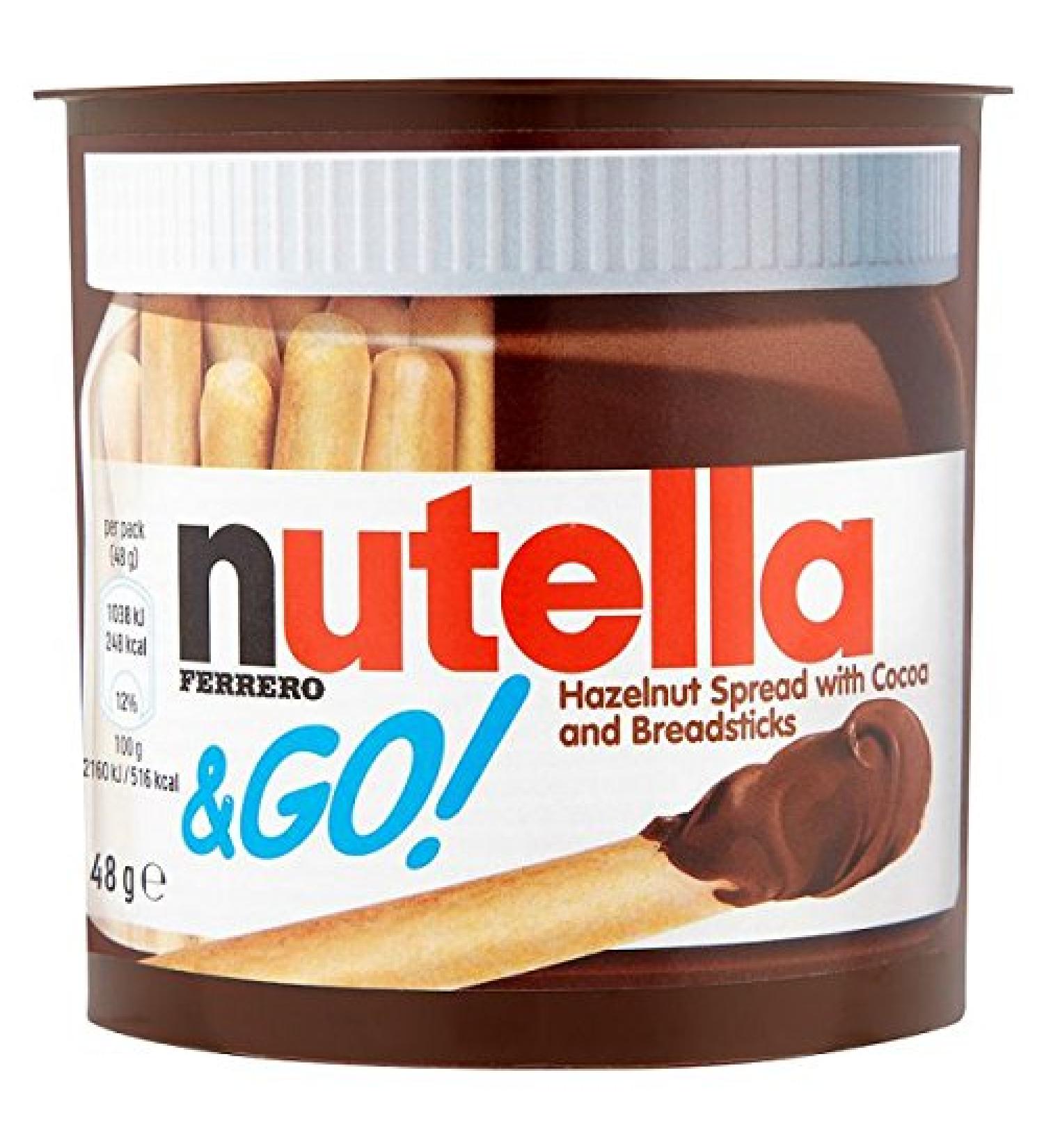 Nutella Ferrero & Go! Spread with Cocoa and breadsticks 48g (Pack of 12 x 48g)
