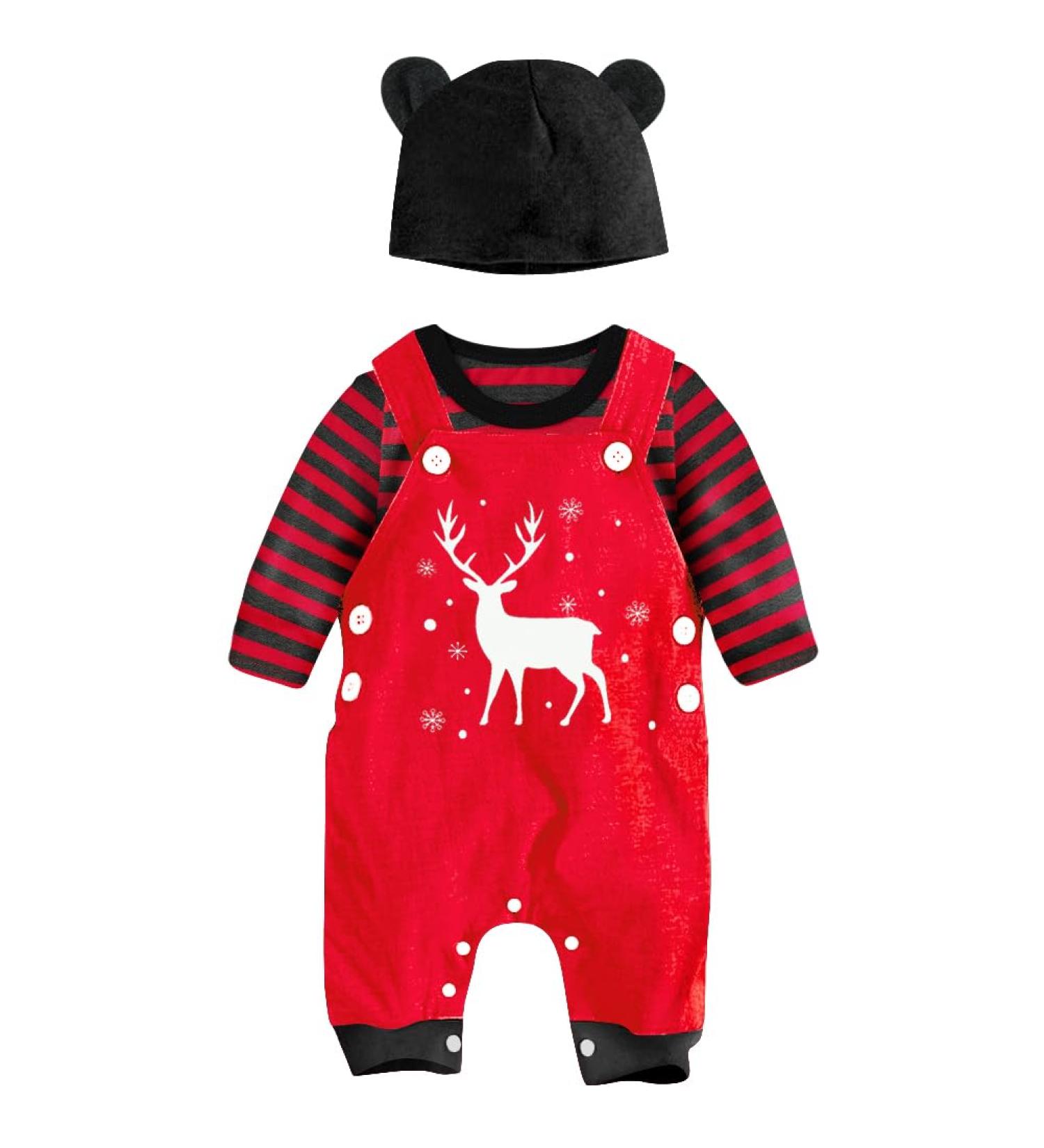 Infant Baby Boys Clothing Set | Newborn Cotton Romper Outfit | 3pcs Suit with T-shirt, Dungarees, and Hat | Red | 0-3 Months - Buy Online on GoSupps.com