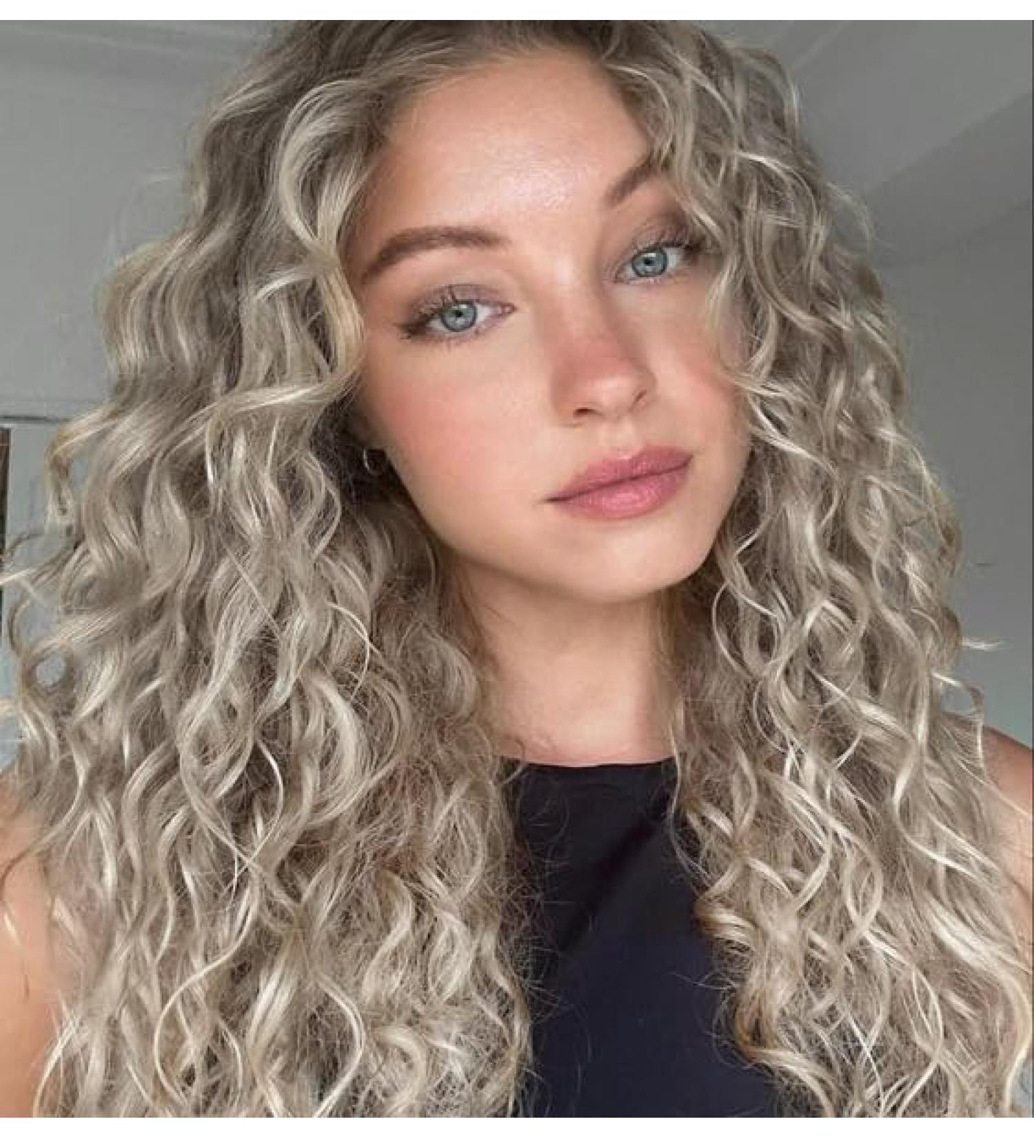 Vebonny Ombre Ash Blonde Curly Wig for Women - Synthetic Hair Glue-Free Beach Wear Wig with Middle Parting #027 - Buy Online on GoSupps.com