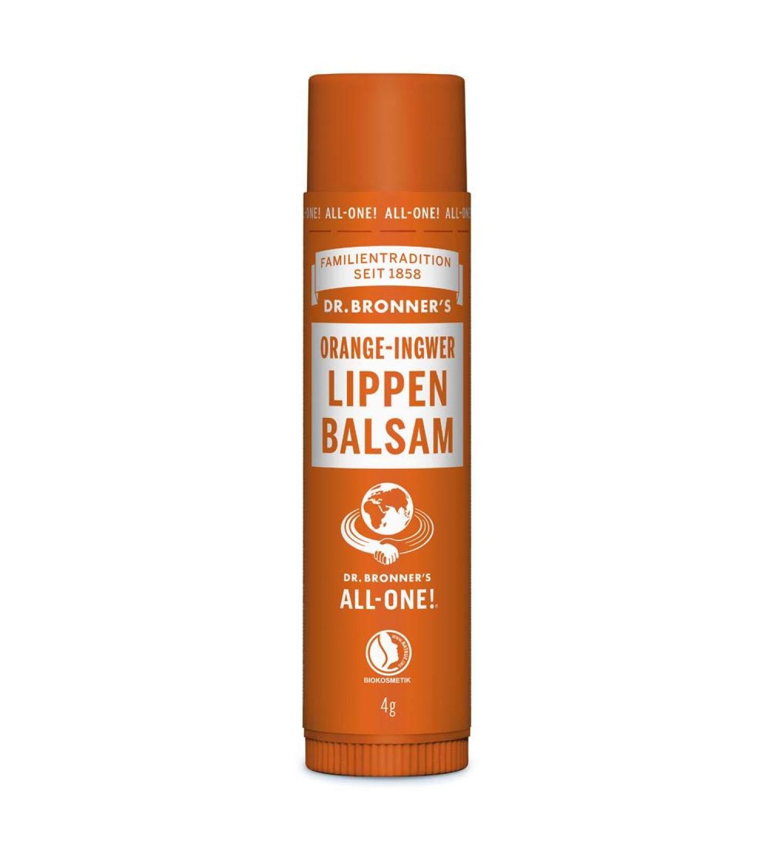 DR. BRONNER'S Lip Balm Orange Ginger Intensive Care & Protection - Based on organic beeswax - With only the finest organic oils - Intensively moisturizing - 4 gr