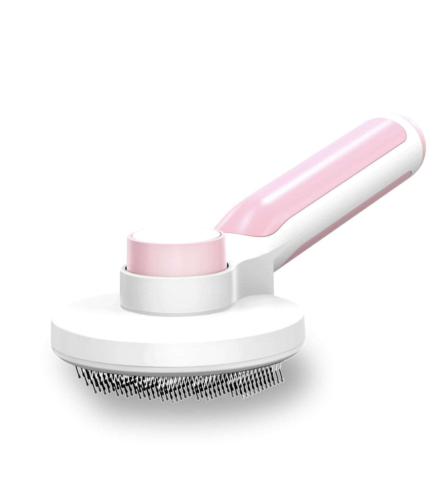 AUBERRY Self Cleaning Slicker Brush for Long & Short Hair Pets - Removes Loose Undercoat, Mats, Tangles - Skin Friendly - Dog & Cat Grooming Brush (Pink) - Buy Online on GoSupps.com