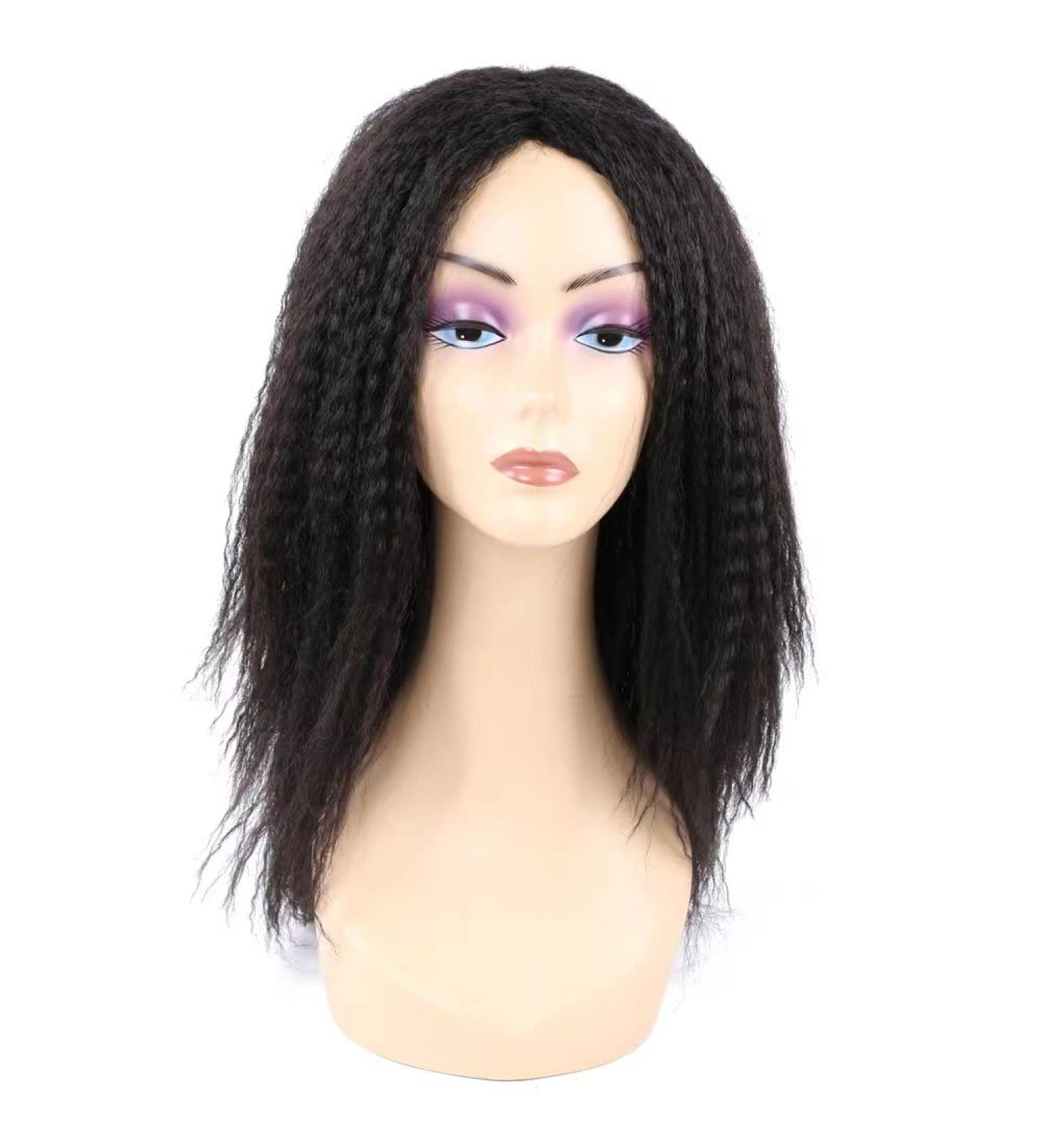 Yaki Straight Synthetic Wig 14 Inch Black (1B) - Heat Resistant Fiber, Kinky Straight Style for Black Women - Buy Online on GoSupps.com