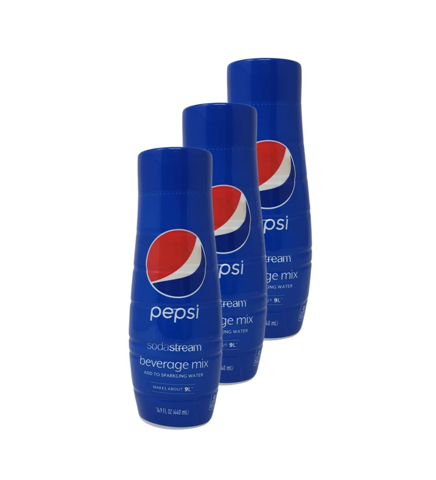 Soda Stream Beverage Mix Pepsi Flavor - Pack of 3 Bottles - 14.9 fl oz Per Bottle - 44.7 fl oz Total - Pepsi Soda Stream Triple Pack- Add to Sparkling Water - Buy Online on GoSupps.com