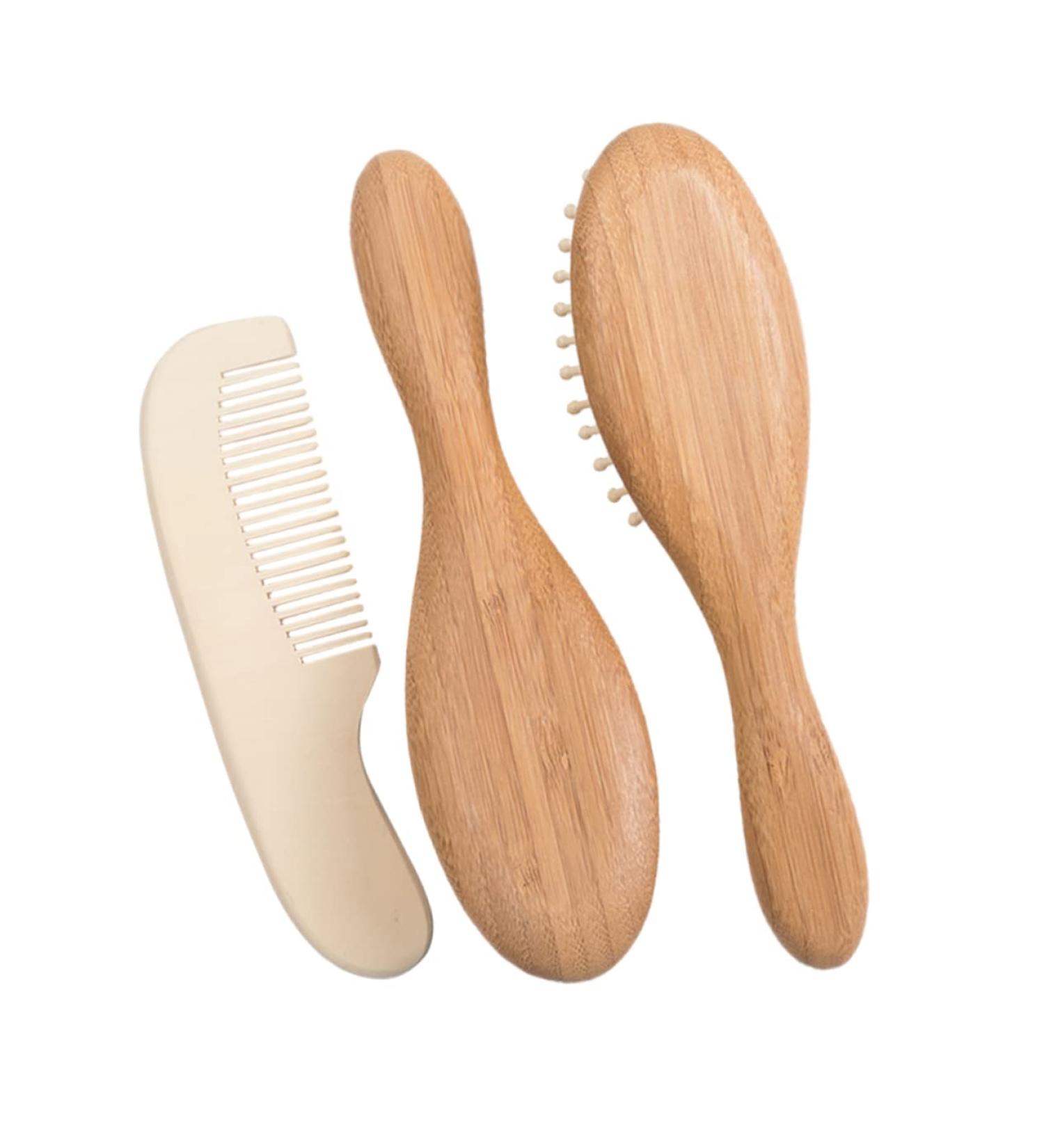 Healeved 3pcs Wooden Kids Hair Brush Set | Baby Bath Time & Shower Tool Kit - Buy Online on GoSupps.com