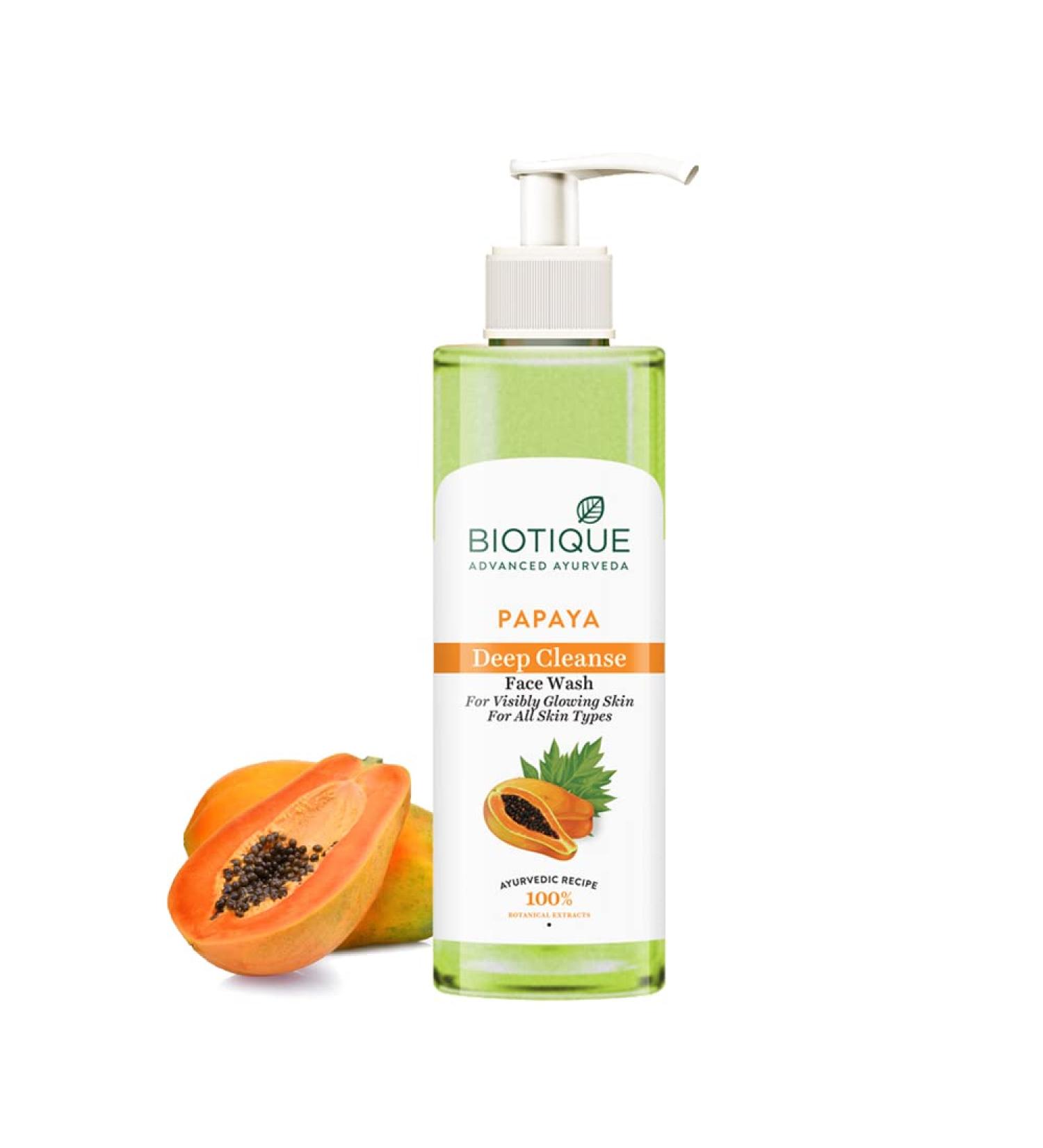 Biotique Papaya Deep Cleanse Face Wash | Gentle Exfoliation | Visibly Glowing Skin | 100% Botanical Extracts| Suitable for All Skin Types | 200ml - Buy Online on GoSupps.com