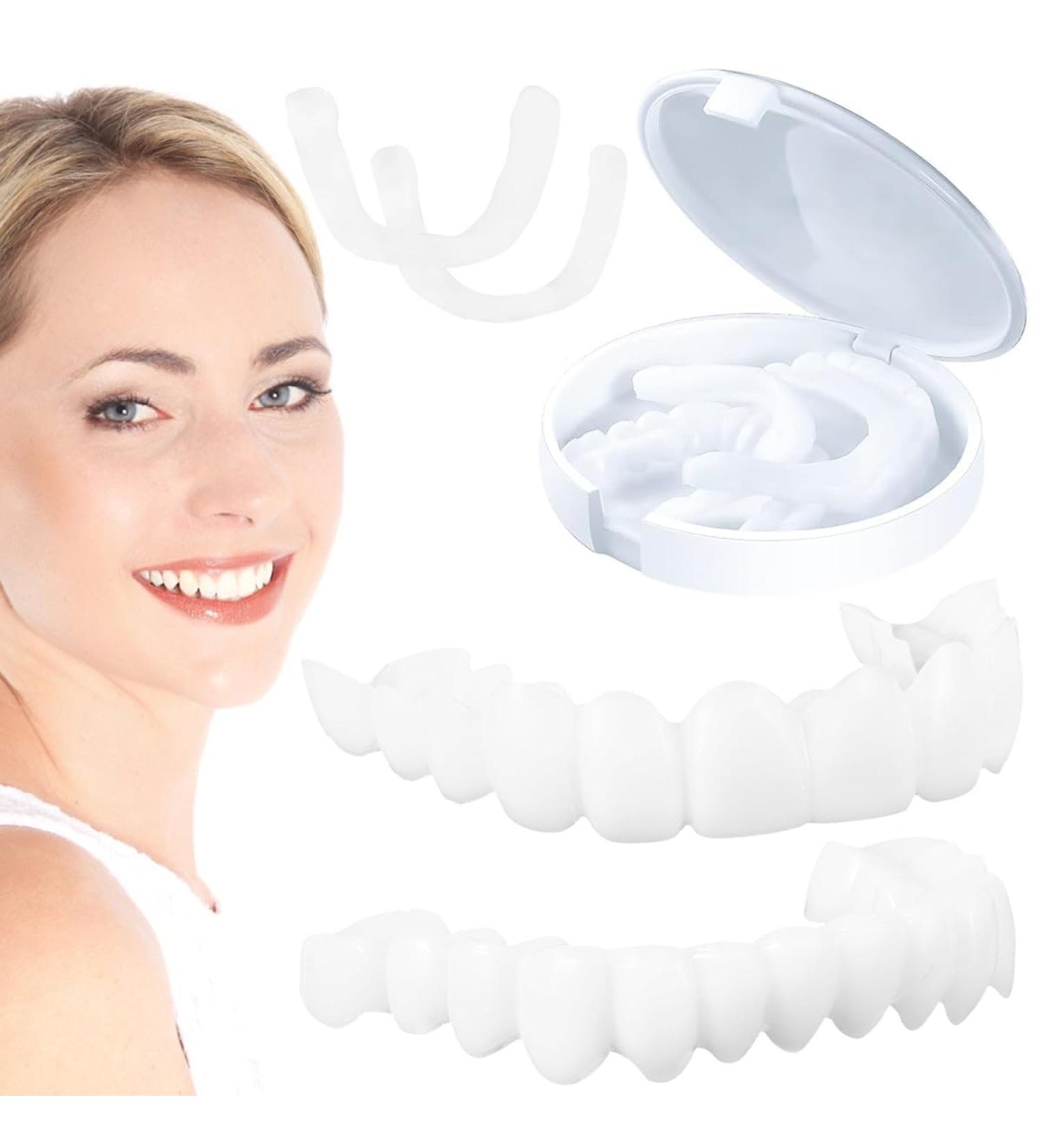 Fluktrix 2 Pairs of Artificial Teeth | Temporary Smile Veneers for a Beautiful Smile | Upper & Lower Cosmetic Dentures - Buy Online on GoSupps.com