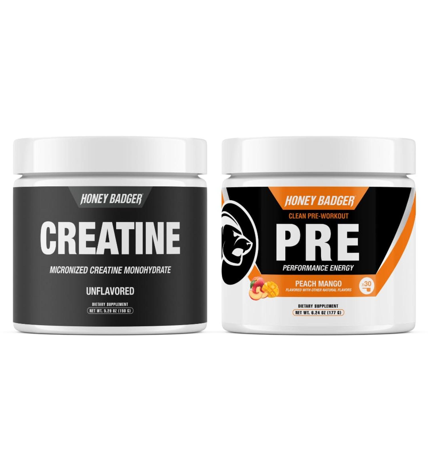 Honey Badger Pre Workout Powder | Micronized Creatine Monohydrate | Muscle Growth & Recovery | Natural Energy for Men & Women | Sugar Free & Paleo | 30 Servings - Buy Online on GoSupps.com