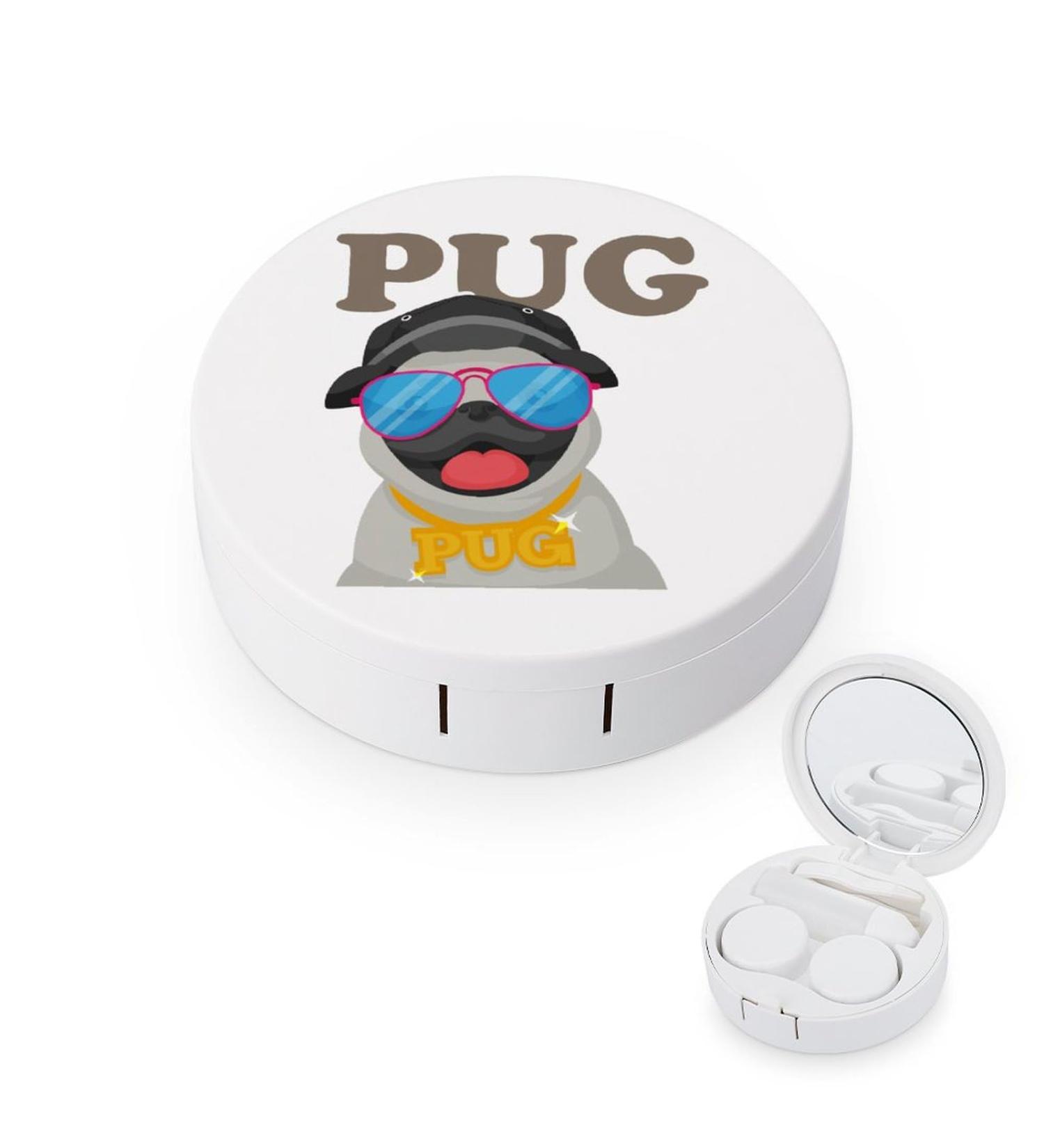 Cool Pug Cute Contact Lens Case - Portable Round Storage Box Kit with Mirror for Travel & Daily Use - Buy Online on GoSupps.com