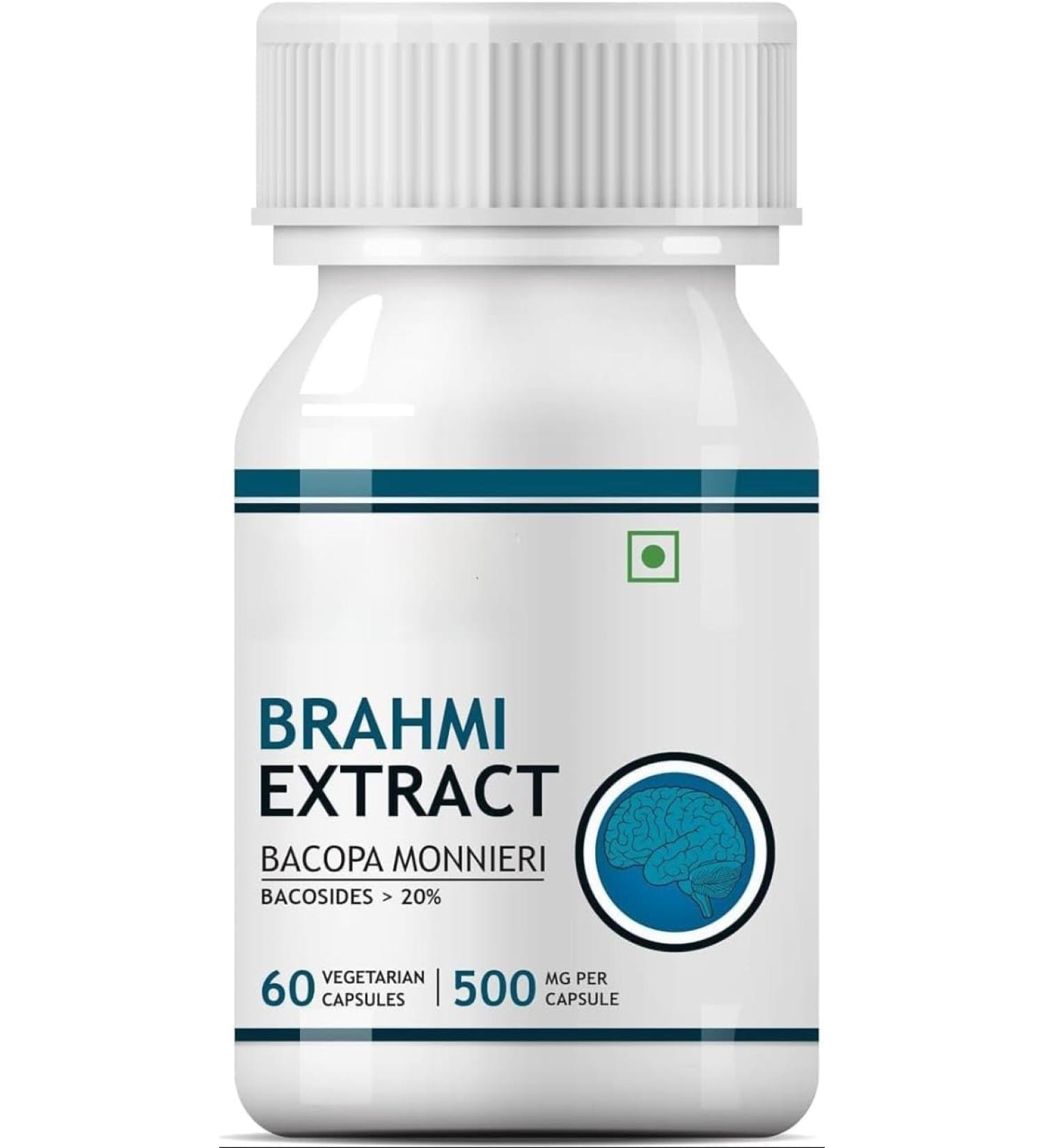 Brahmi Capsules 500mg | Bacopa Monnieri Extract | Bacosides 25% I Ayurvedic Herbal Supplement - 60 Vegetarian Capsules - Buy Online on GoSupps.com