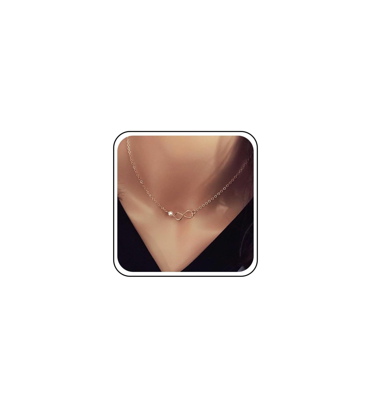 Boho Pearl Infinity Choker Necklace - Gold Figure Eight Pendant Jewelry for Women & Girls - Perfect Gift - Buy Online on GoSupps.com