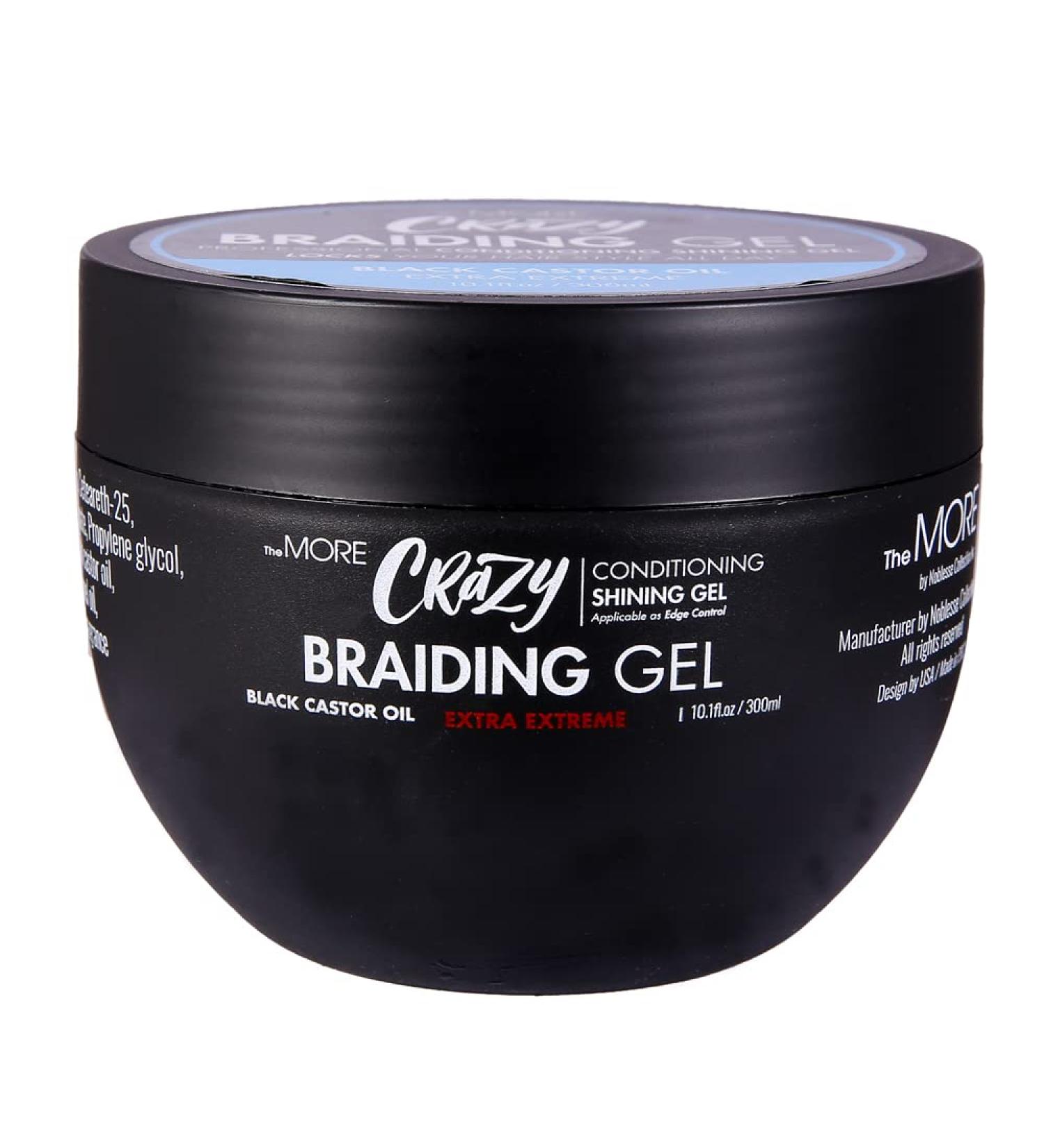 MORE Crazy Conditioning Shining Braiding Gel - Extra Extreme Hold for All Hair Types | Clear Styling Gel for Braiding, Twisting, and Edges - Enriched with Black Castor Oil for Scalp Nourishment, Hair Growth, and Shine - Buy Online on GoSupps.com