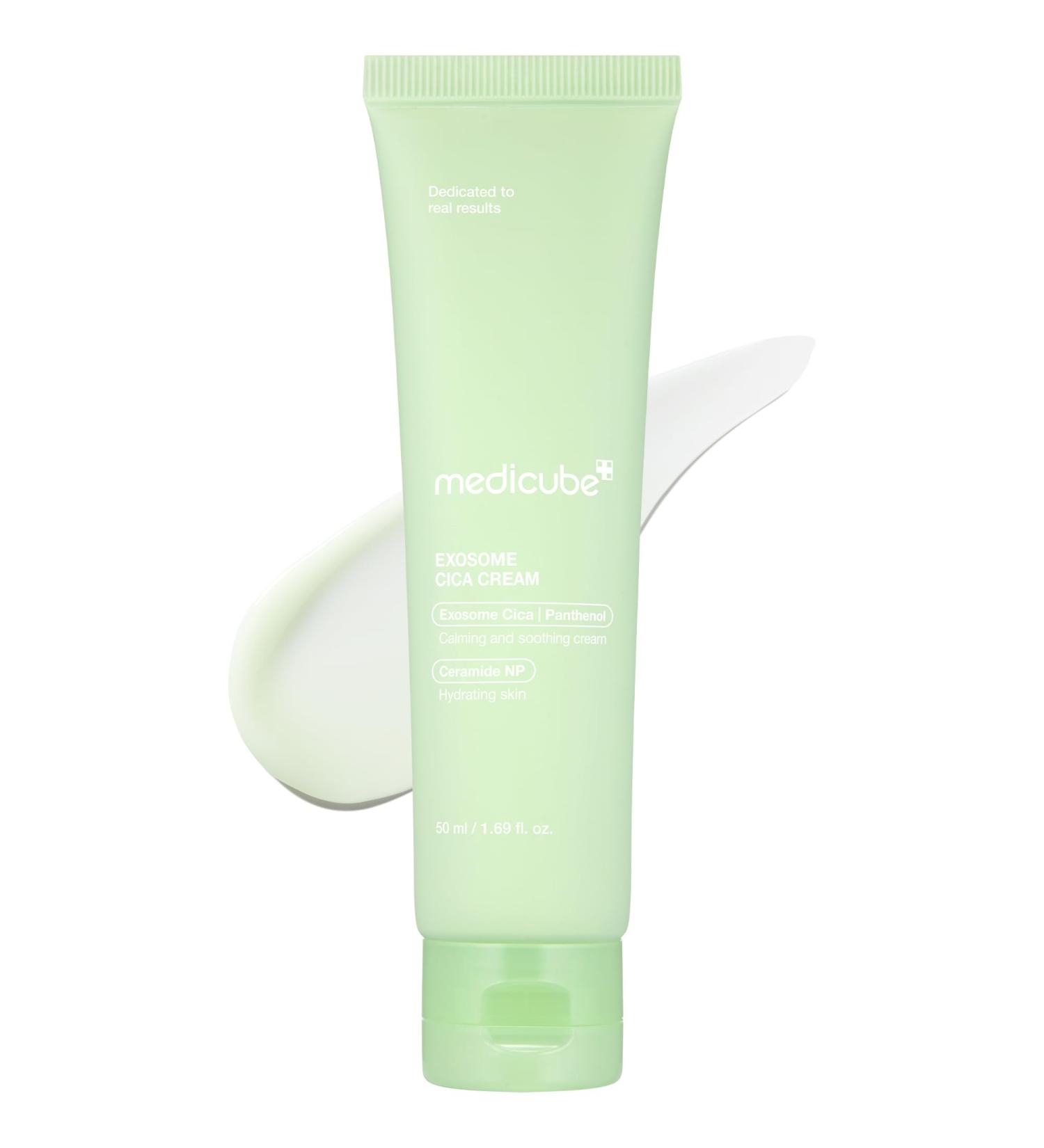 medicube Exosome Cica Tea Tree Cream for Sensitive Skin with Centella Asiatica help reduce redness and breakouts. | Low-irritating Moisturizing Daily Texture Care | Korean Skincare | 1.7 fl oz - Buy Online on GoSupps.com