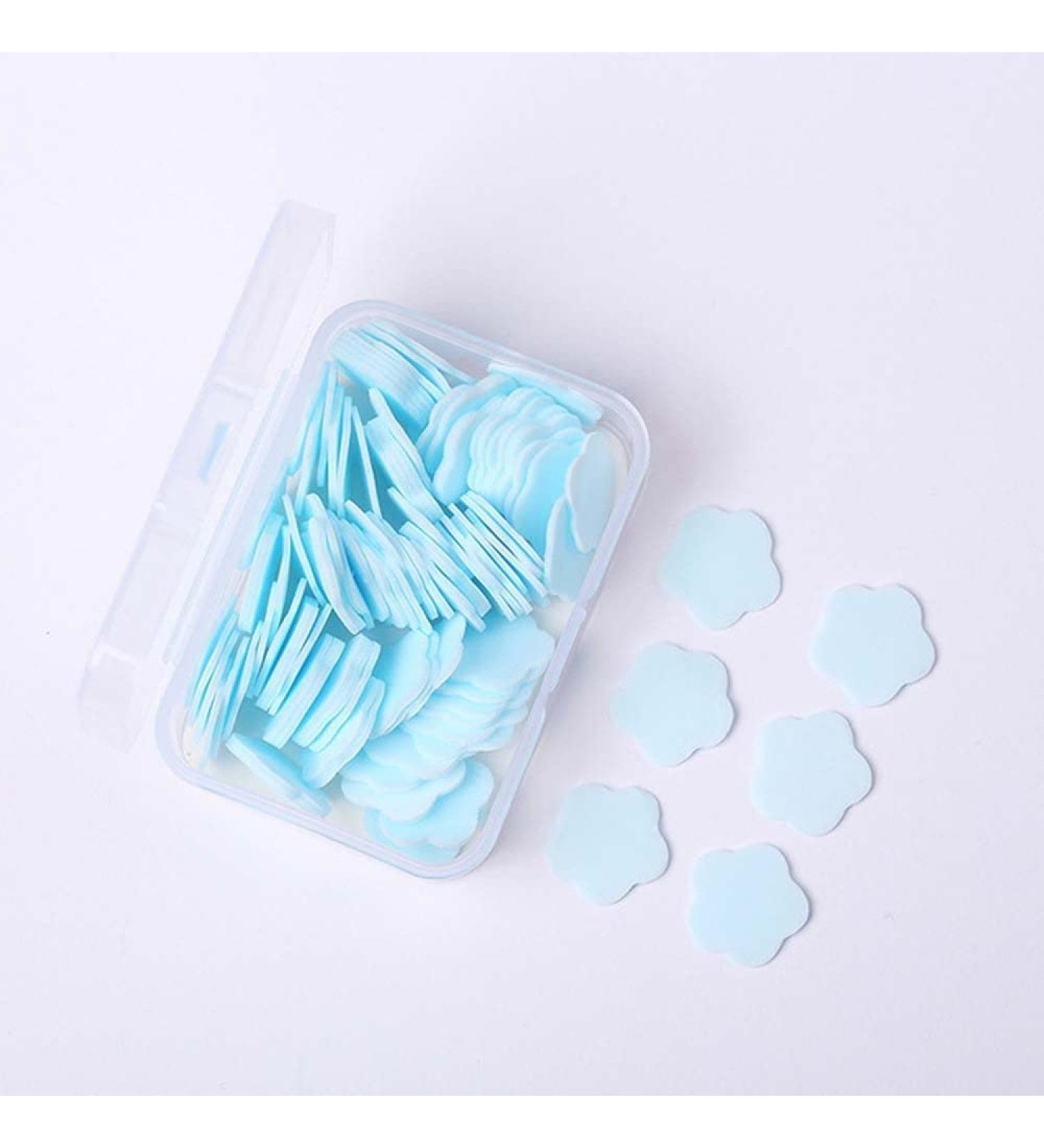 Buy 100Pcs Blue Mini Portable Travel Soap Paper Sheets - Flower Shape Disposable Hand Soap Flakes for Clean Skin | Ideal for Travel & Toiletry Needs - Buy Online on GoSupps.com
