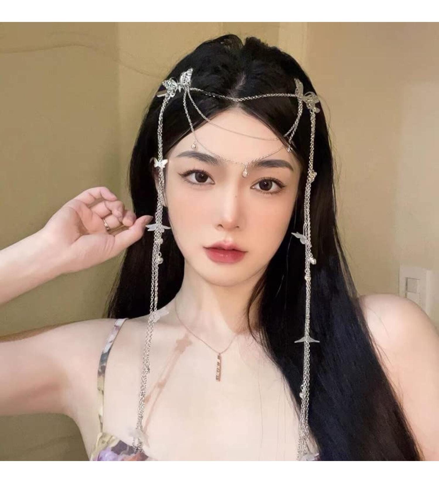 Boho Silver Flower Head Chain for Women and Girls - Floral Bridal Headpiece and Hair Accessories - Buy Online on GoSupps.com