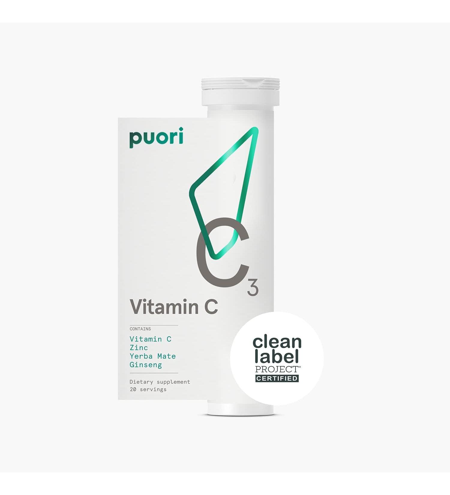 Puori C3 Vitamin C Supplement for Immune and Antioxidant Support - 20 Servings x 2 Packs - Vitamin C Zinc Yerba Mate Ginseng Helps Fight Fatigue and Supports Cognitive Function - Buy Online on GoSupps.com