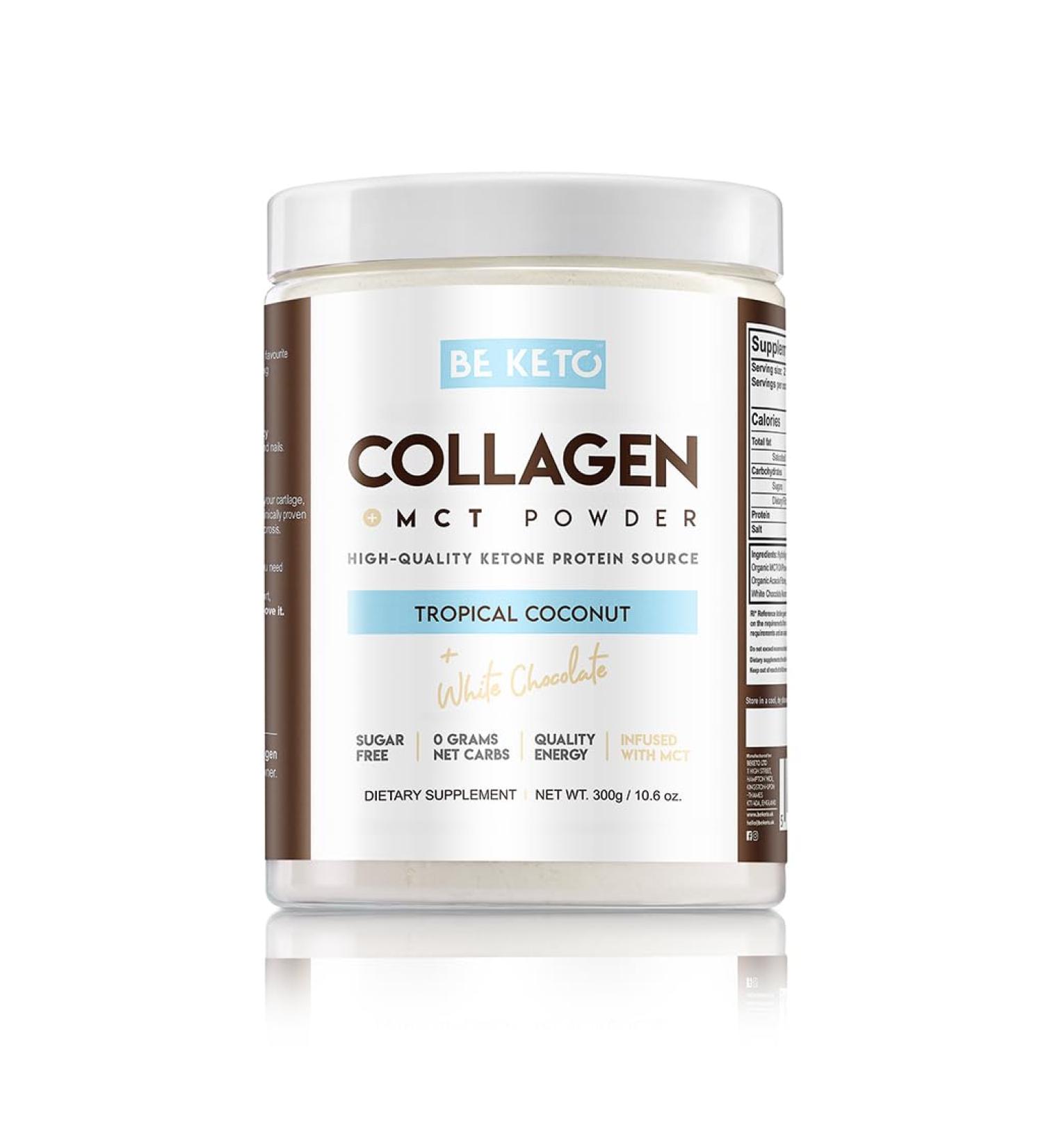 BE KETO Keto Collagen + MCT Oil Coconut and White Chocolate - Buy Online on GoSupps.com