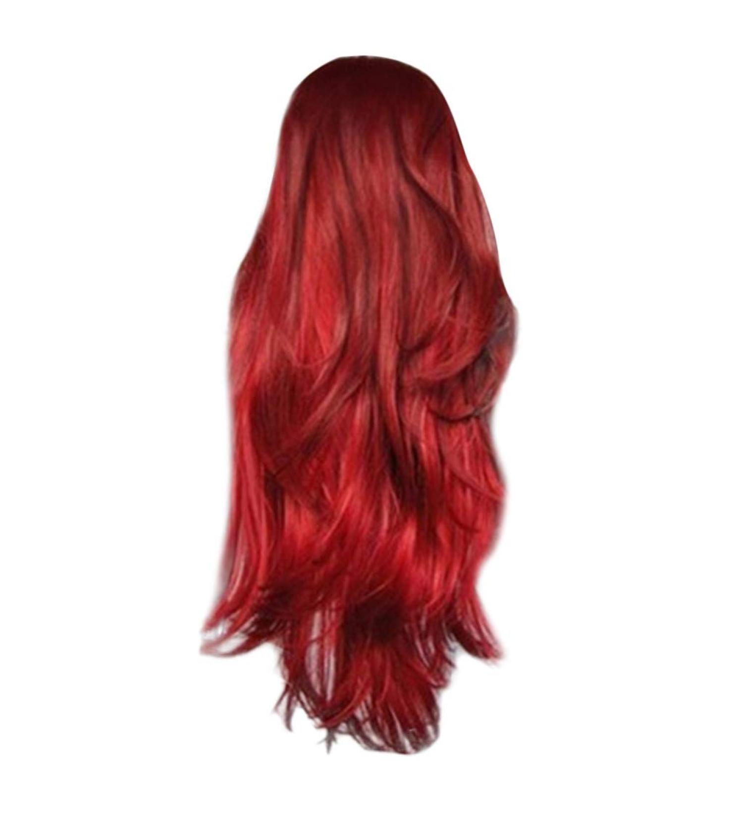 TIREOW Wig Ladies Fashion Long Curly Wavy Synthetic Wig Red Natural Full Wigs for Women