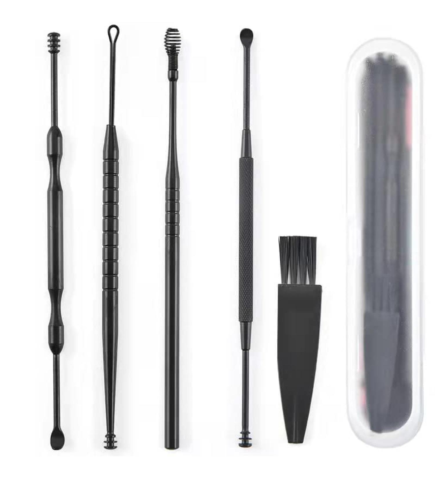 Blissany 4 -part ear cleaner set - medical ear cleaner made of stainless steel ear spoon ear wax removal/ear cleaning - including storage box & cleaning brush black