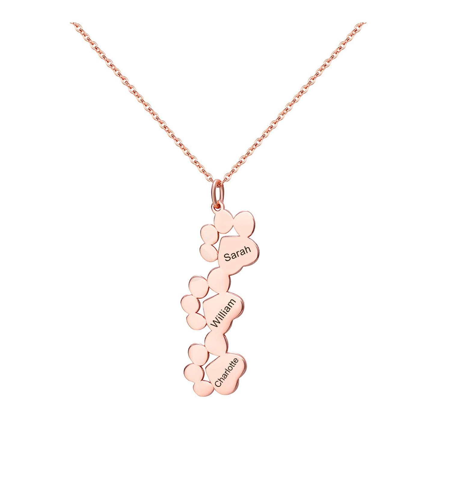 Exlarify Personalized Paw Print Necklace | Custom Memorial Jewelry for Dog Lovers | Unique Pet Memorial Necklace with Names | Ideal Gift for Animal Lovers & Moms - Rose Gold - Buy Online on GoSupps.com