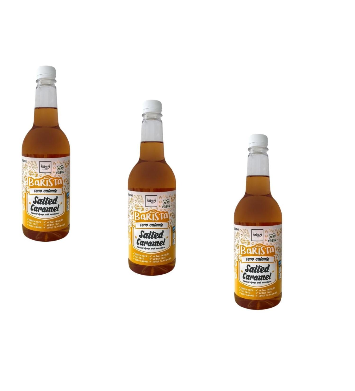 The Skiny Food Co Barista Salted Caramel Coffee Syrup 1L - The Totally Amazing Gluten Free Zero Calorie Fat Free And Guilt Free Skiny Coffee Syrup - Pack of 3