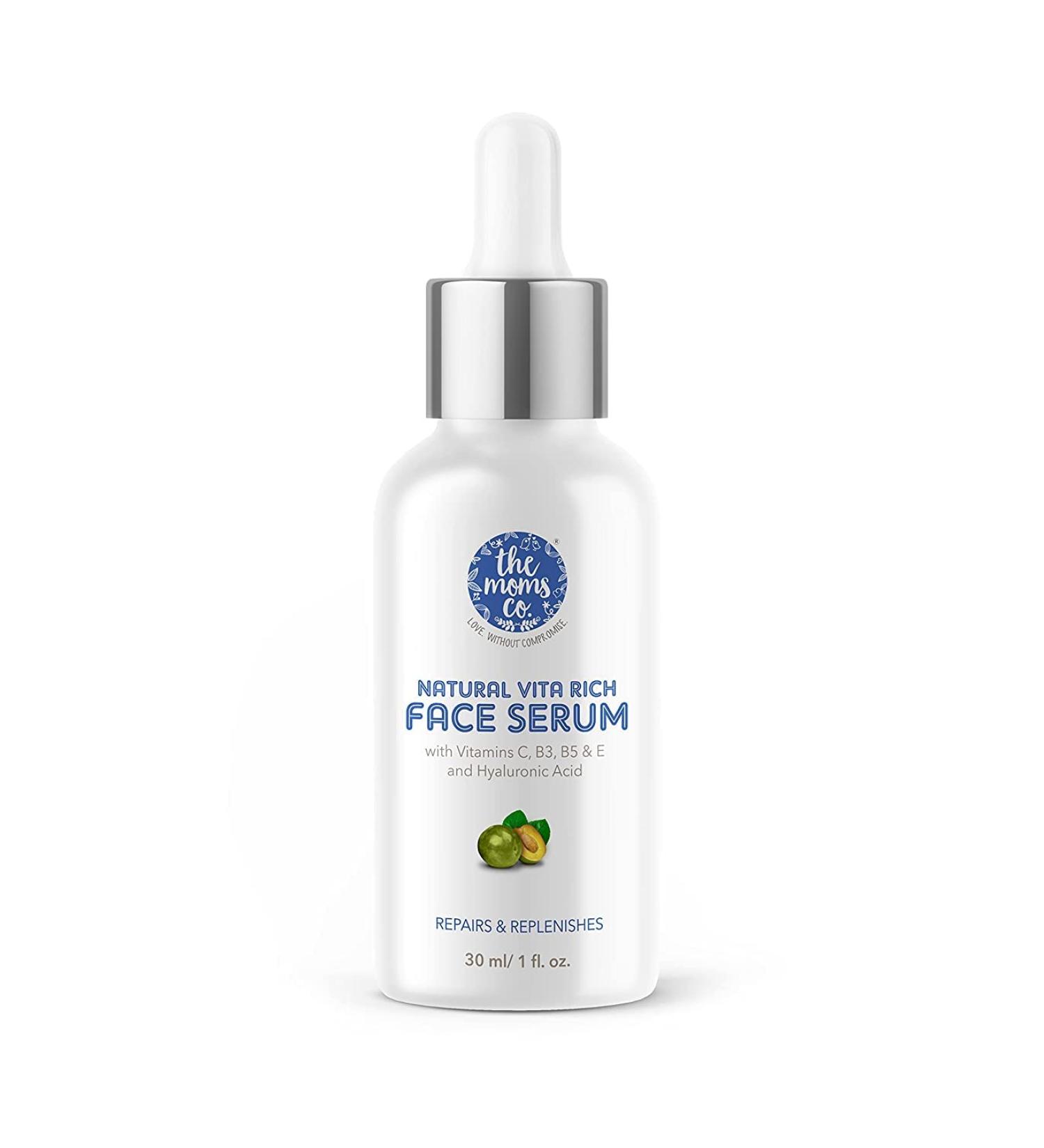 The Moms Co. Natural Vita Rich Face Serum for Deep Hydration Pigmentation Fine Lines & Wrinkles with Hyaluronic Acid Vitamin B3 B5 E (30 ml) - Buy Online on GoSupps.com