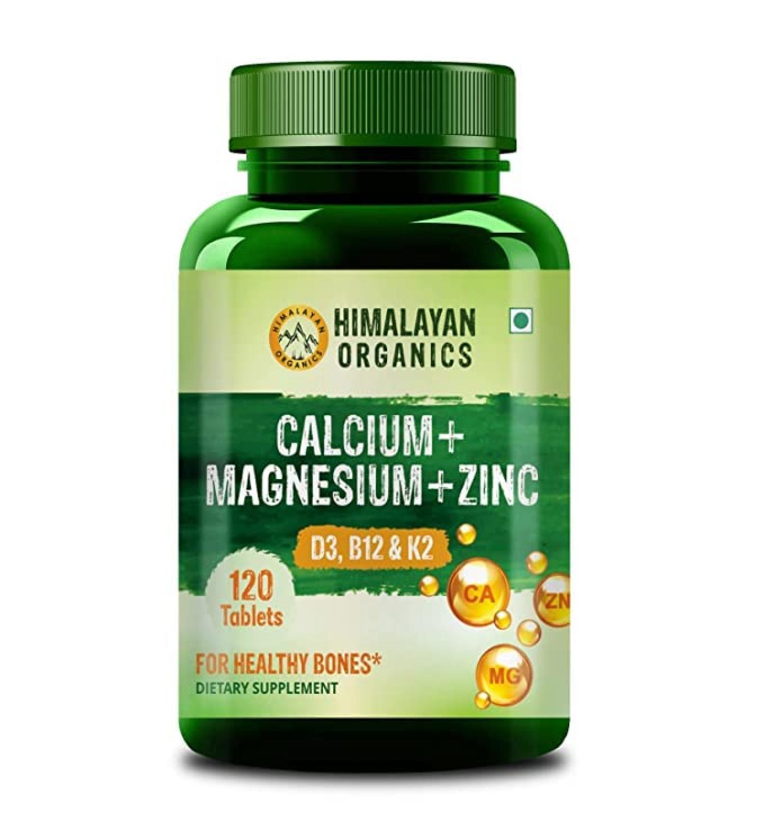 Organic Calcium Magnesium Zinc Vitamin D3 B12 & K2 120 Vegetarian Tablets - Buy Online on GoSupps.com