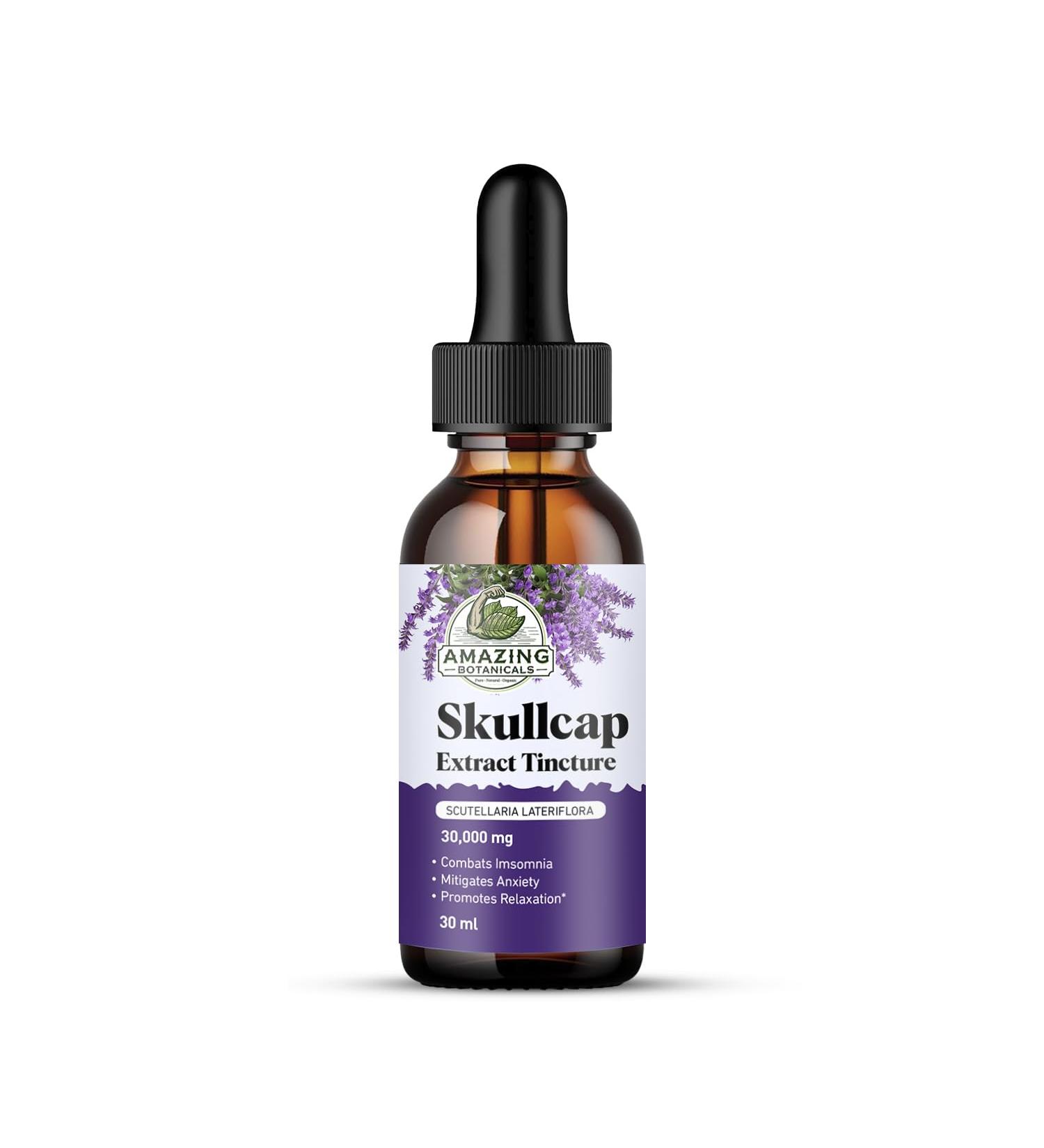 Amazing Botanicals Skullcap 10X Extract Tincture 30,000 mg - 30ml/1oz - High Potency Herbal Liquid Supplement for Relaxation and Wellness - Buy Online on GoSupps.com