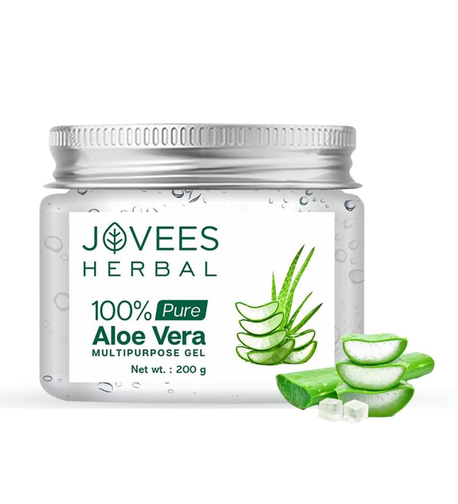 Jovees Herbal 100% Pure Aloe Vera Multipurpose Gel | Size: 200gm x Pack of 1 | For Face Skin & Hair | For Both Men & Women | Use for Daily | Paraben Free | Very Lightweight | Non-Greasy - Buy Online on GoSupps.com