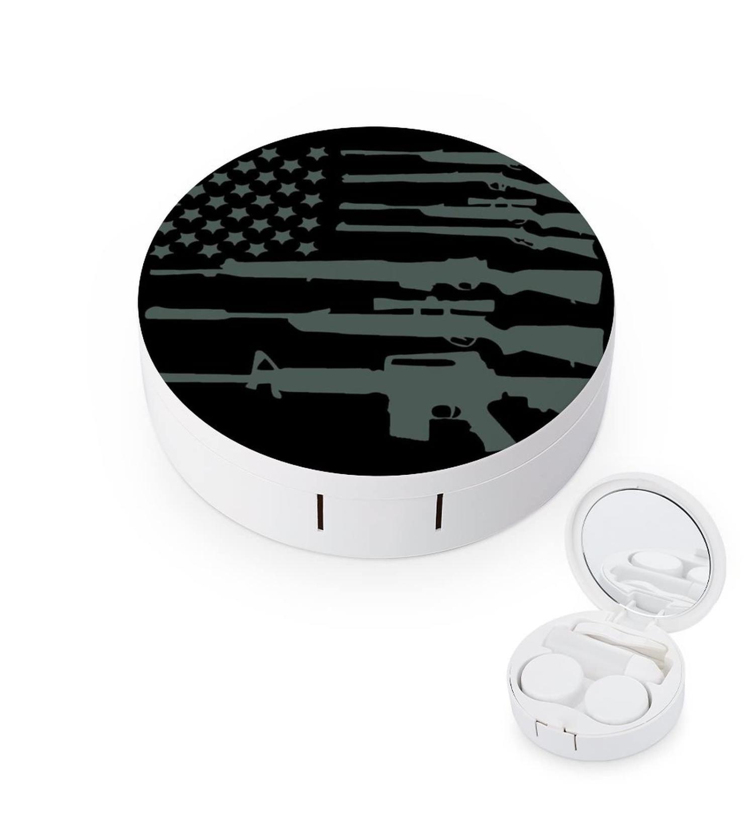Gun USA Flag Black Round Case For Contact Lens Kit Storage Box with Mirror Printed - Buy Online on GoSupps.com