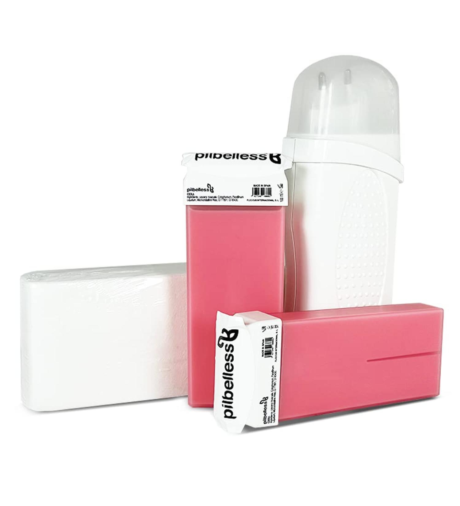 Wax Warmer Kit + 100 Hair Removal Strips + 2 Roll-On Wax Hair Removal (Pink) - Buy Online on GoSupps.com