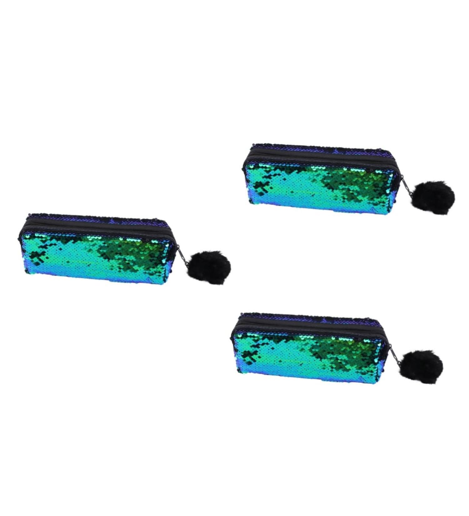 STOBOK 3 pcs Pouch Cosmetic Makeup Style Bag Glitter Lady Pencil Sequined Case Paillette Mermaid Storage 21X7CMx3pcs Green Blackx3pcs - Buy Online on GoSupps.com