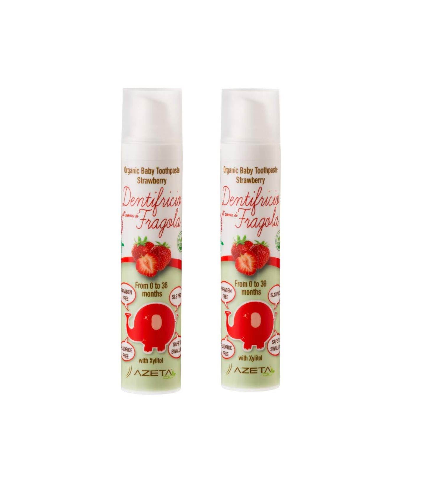 Bio Toothpaste for Babies & Children | Natural Vegan Formula | 0+ Months | Strawberry Taste | Azeta Bio | Milk Teeth Caries Protection | Perfect Gift Set (2-Pack) - Buy Online on GoSupps.com