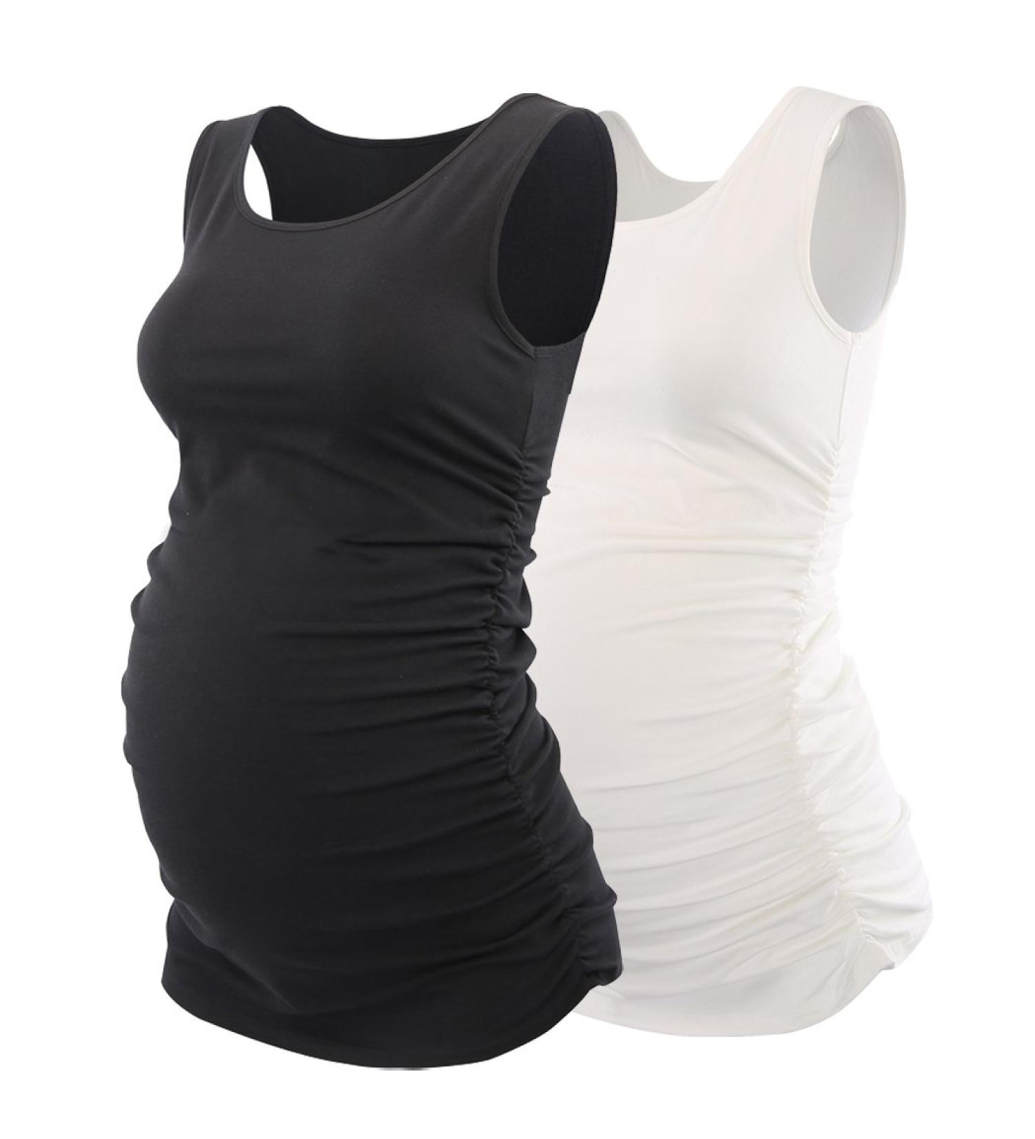 ZUMIY Maternity Top Women's Cotton Round Neck Ruched Waist Cami Shirt - Black/White 2-Pack - Buy Online on GoSupps.com