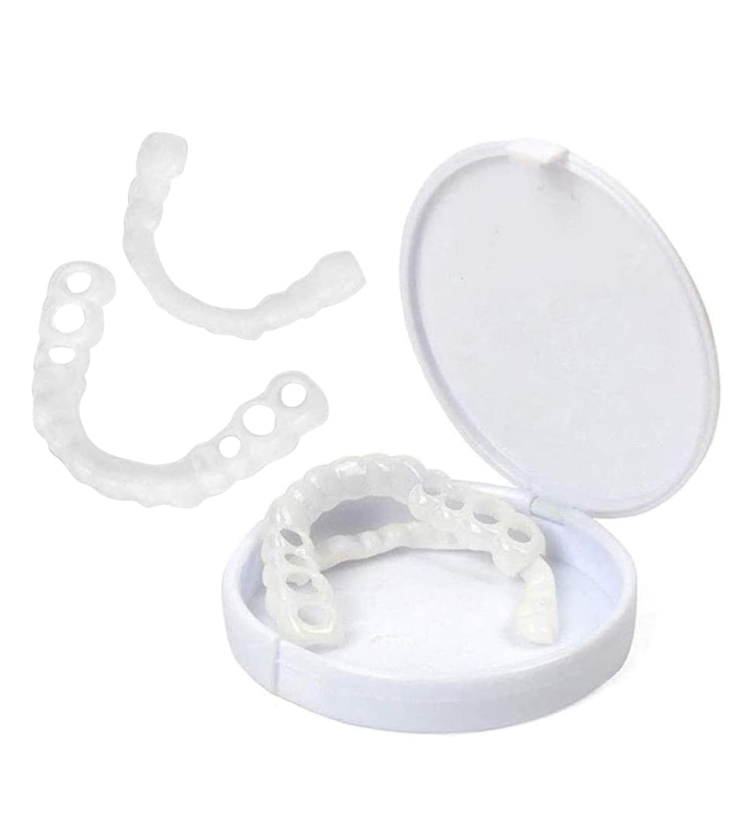 1 pair of snap on teeth veneers for men and women cover the teeth fake tooth confidence smile veneers snap in teeth above and below for women