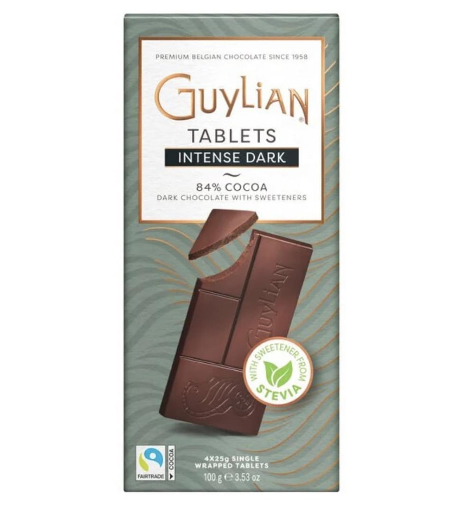  GuyLian Guylian Pack of 6 Intense Dark Chocolate Bars 84% Cocoa Stevia 100g - Buy Online on GoSupps.com