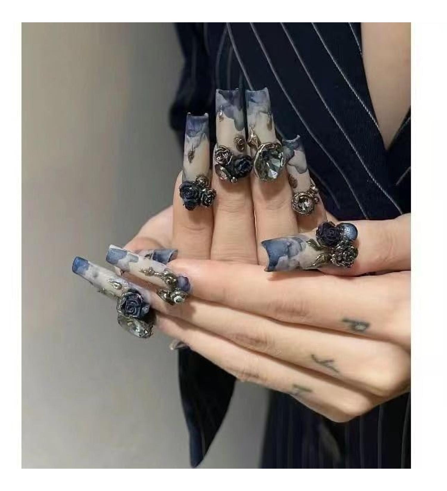 Temperament enhancement nail hand manicure" retro wearing a watercolor camellia cool wind manicure detachable (10 pieces)(M) - Buy Online on GoSupps.com
