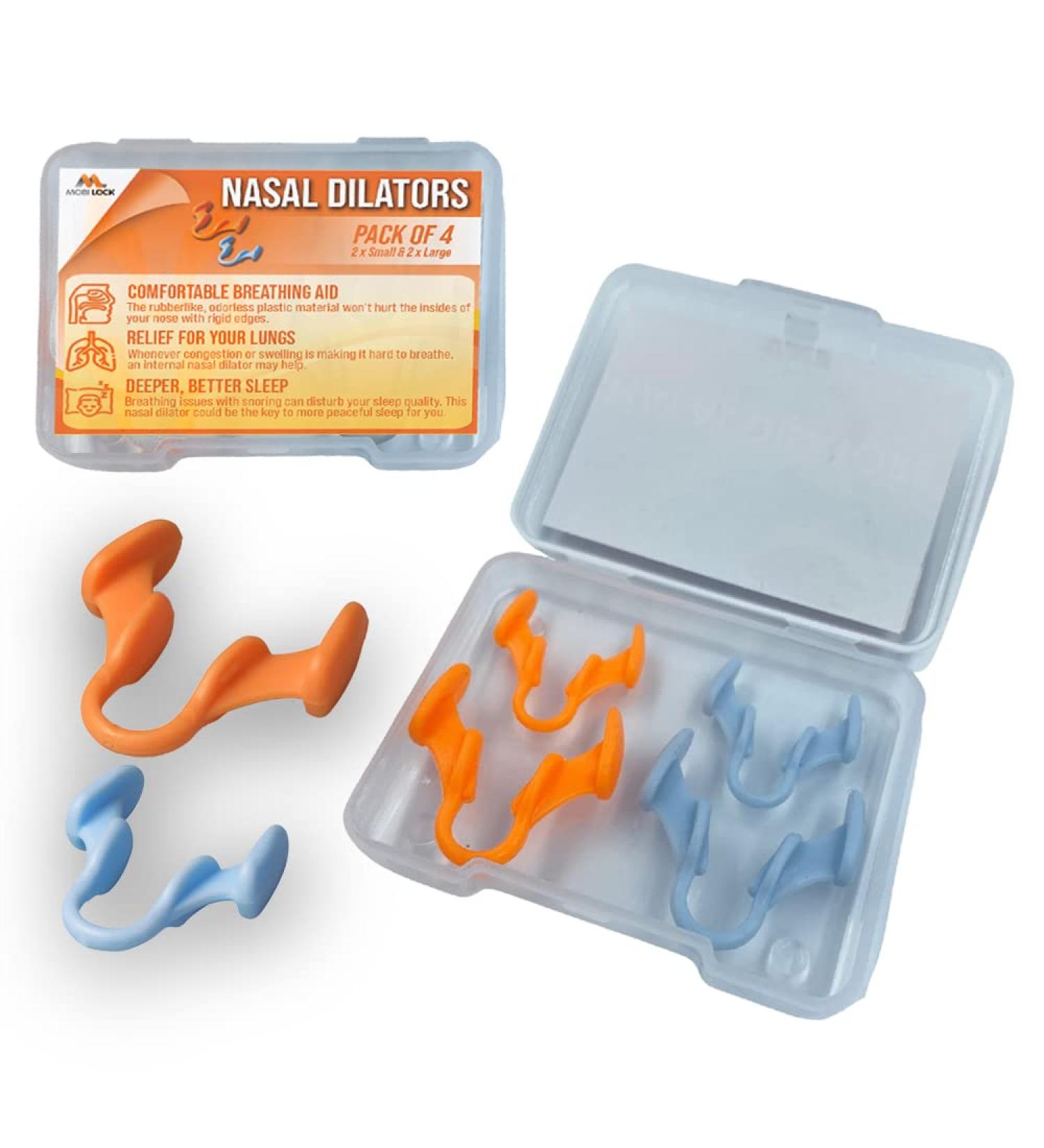 Nasal Dilators for Snoring - Anti Snore Nose Breathing Aids - 4-Pack, 2 Small & 2 Medium - by Mobi Lock - Buy Online on GoSupps.com