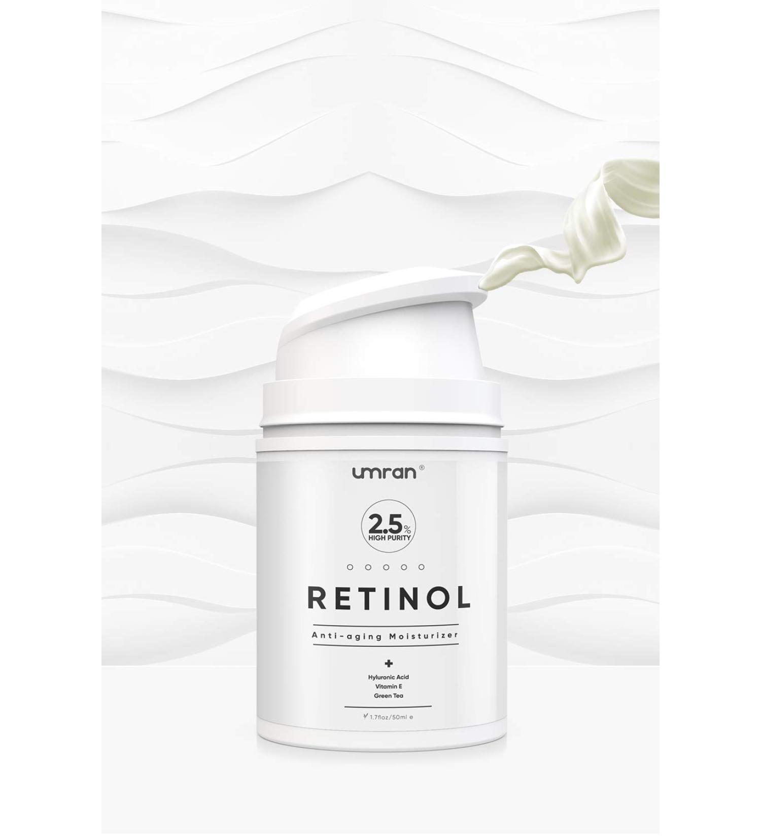 UMRAN Premium Retinol Cream 2.5% for Face and Eye Care - Anti-Aging Moisturizer with Hyaluronic Acid, Vitamin E, and Green Tea - Day and Night Cream, 50ml - Buy Online on GoSupps.com