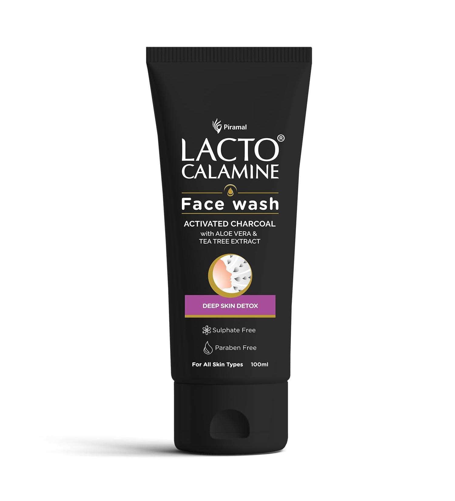 Lact'o Calamin'e Activated Charcoal Face Wash with Aloe Vera & Tea Tree Extract for Deep Skin Detox. Removes fights blackheads & whiteheads. No Parabens No Sulphates - 100 ml Pack of 1 - Buy Online on GoSupps.com