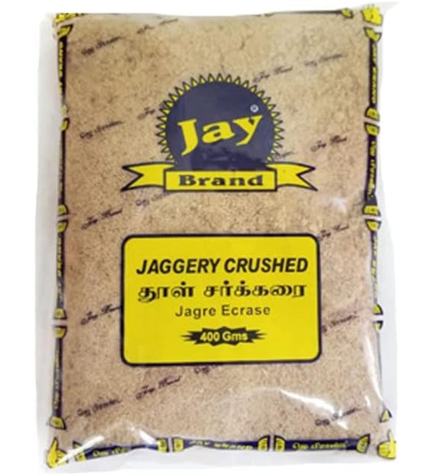 Jay Brand Jaggery Crushed | 400G | Natural Sweetener | No Preservatives Added |Hand Crushed Gur Powder | Gluten Free | Indian Origin - Buy Online on GoSupps.com