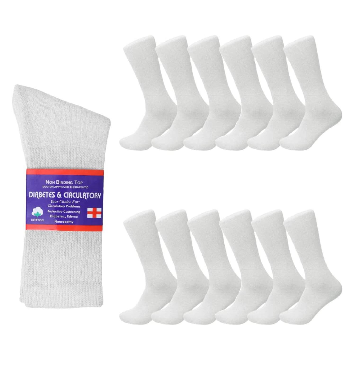 Diabetic Socks - Non-Binding Cotton Crew 12 Pairs White - Men Women 10-13 - Buy Online on GoSupps.com
