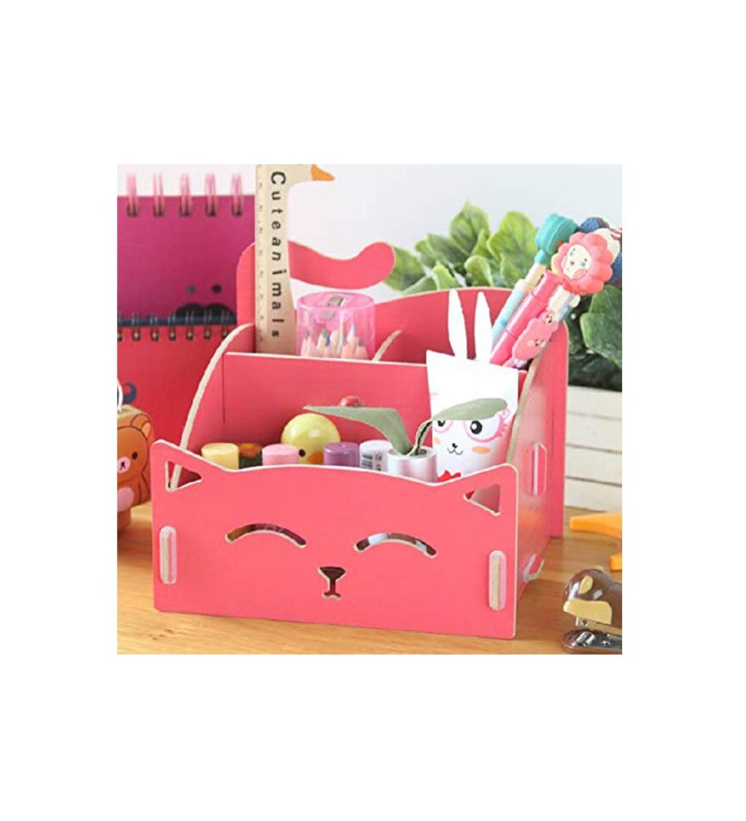 Artkingdome DIY Cute Cat Storage Artwork Folding Collection Cosmetic Pen Organizer Desk Sorter Pencil Holders Pink - Buy Online on GoSupps.com