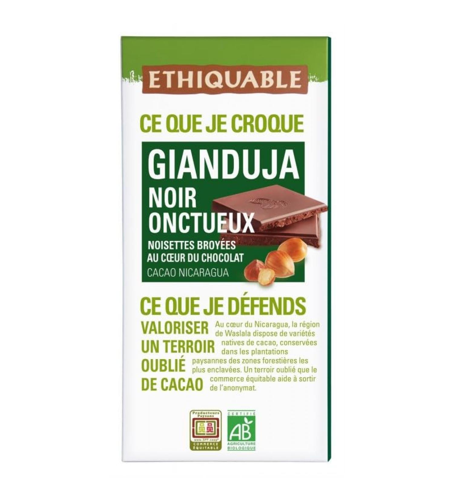 Chocolat Noir Gianduja Bio Ethiquable 100g - Douceur quitable certifi e - Saveur intense et craquante - Id al pour la di t tique et la nutrition - Le Lot De 4