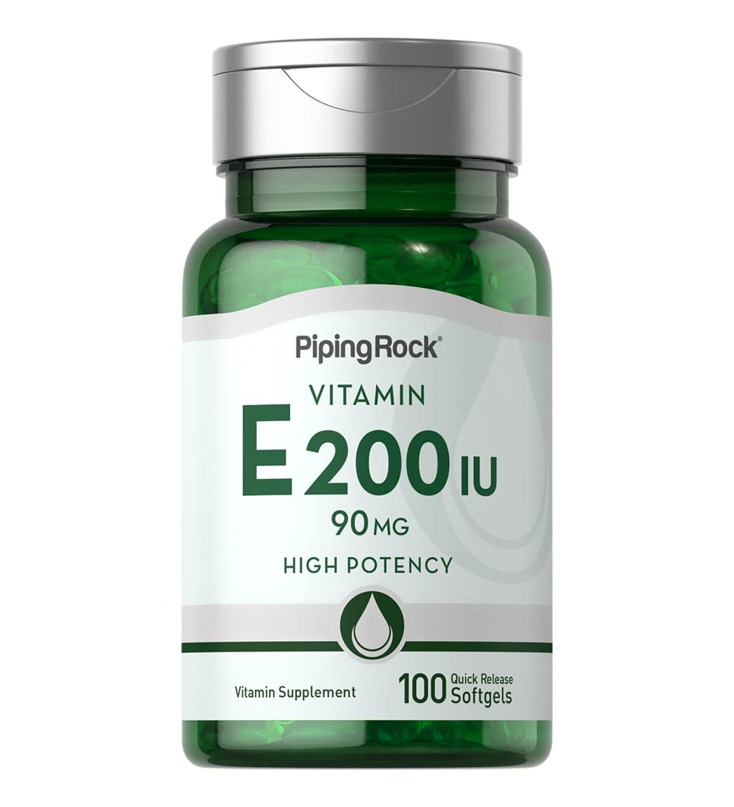 Piping Rock Vitamin E 200 IU Softgels - High Potency, Non-GMO & Gluten Free - 100 Capsules - Buy Online on GoSupps.com