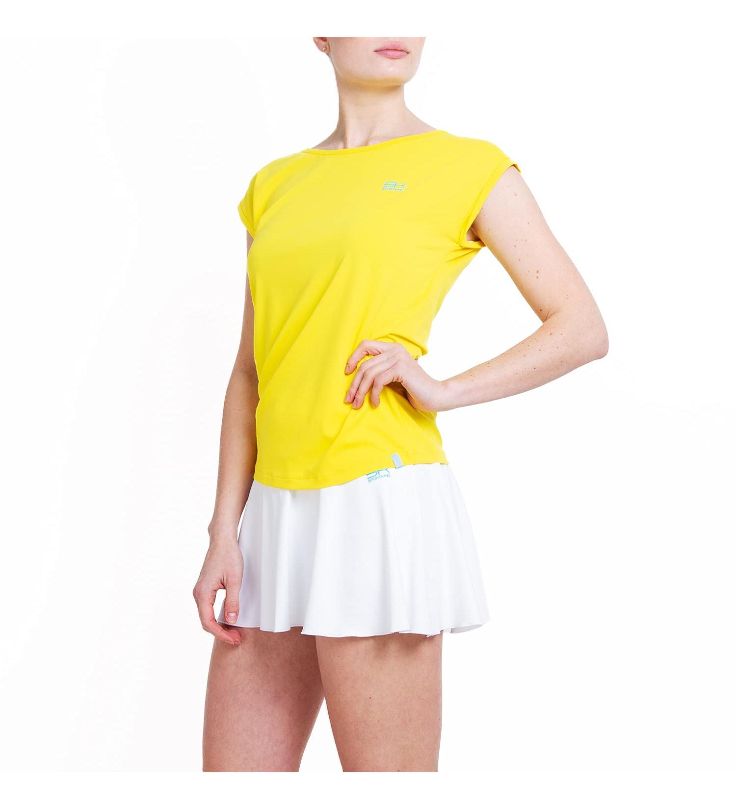 Sportkind Girls & Women Tennis & Padel T-Shirt - Loose Fit Breathable UV Protection UPF 50+ Short Sleeve Yellow - Buy Online on GoSupps.com