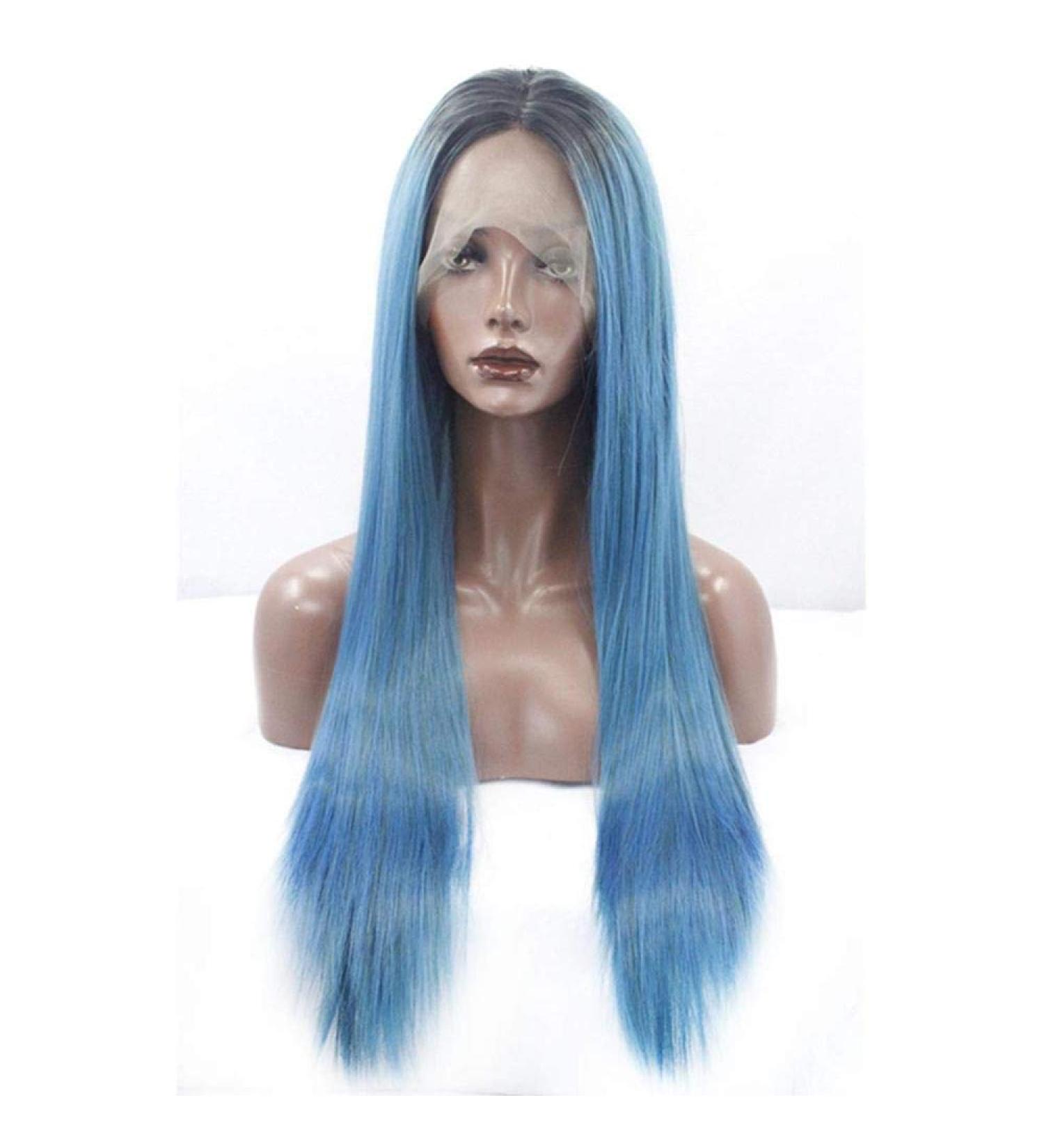 Natural Silky Long Straight Lace Front Wig - 2 Tone Gradient Synthetic Hair for Cosplay & Daily Wear - 18 inch Heat Resistant Hairpiece - Buy Online on GoSupps.com