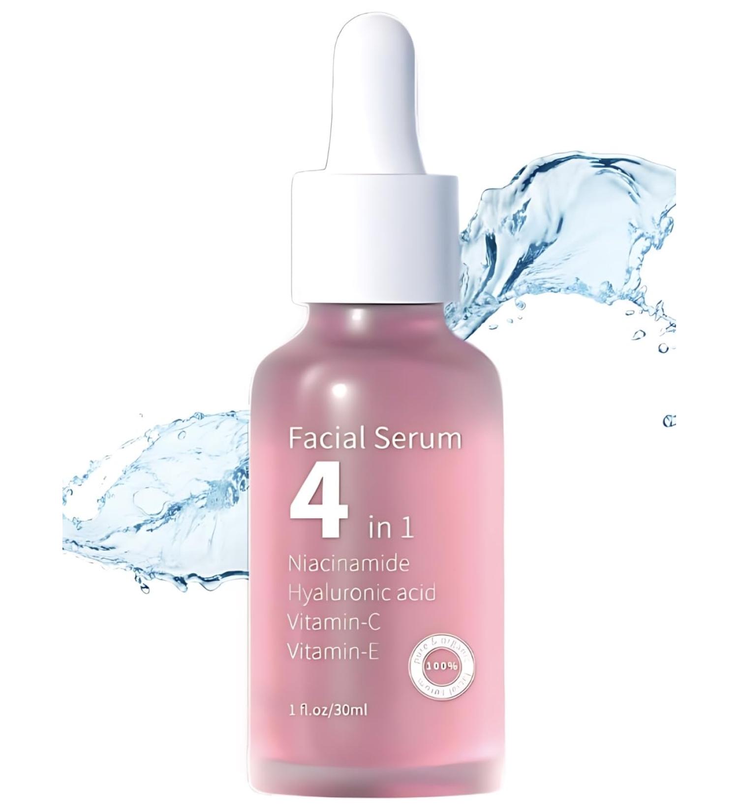 4-in-1 Premium Facial Serum | Vitamin C Hyaluronic Acid Niacinamide Vitamin E for Dark Spots Anti-Aging & Hydration - 1oz - Buy Online on GoSupps.com