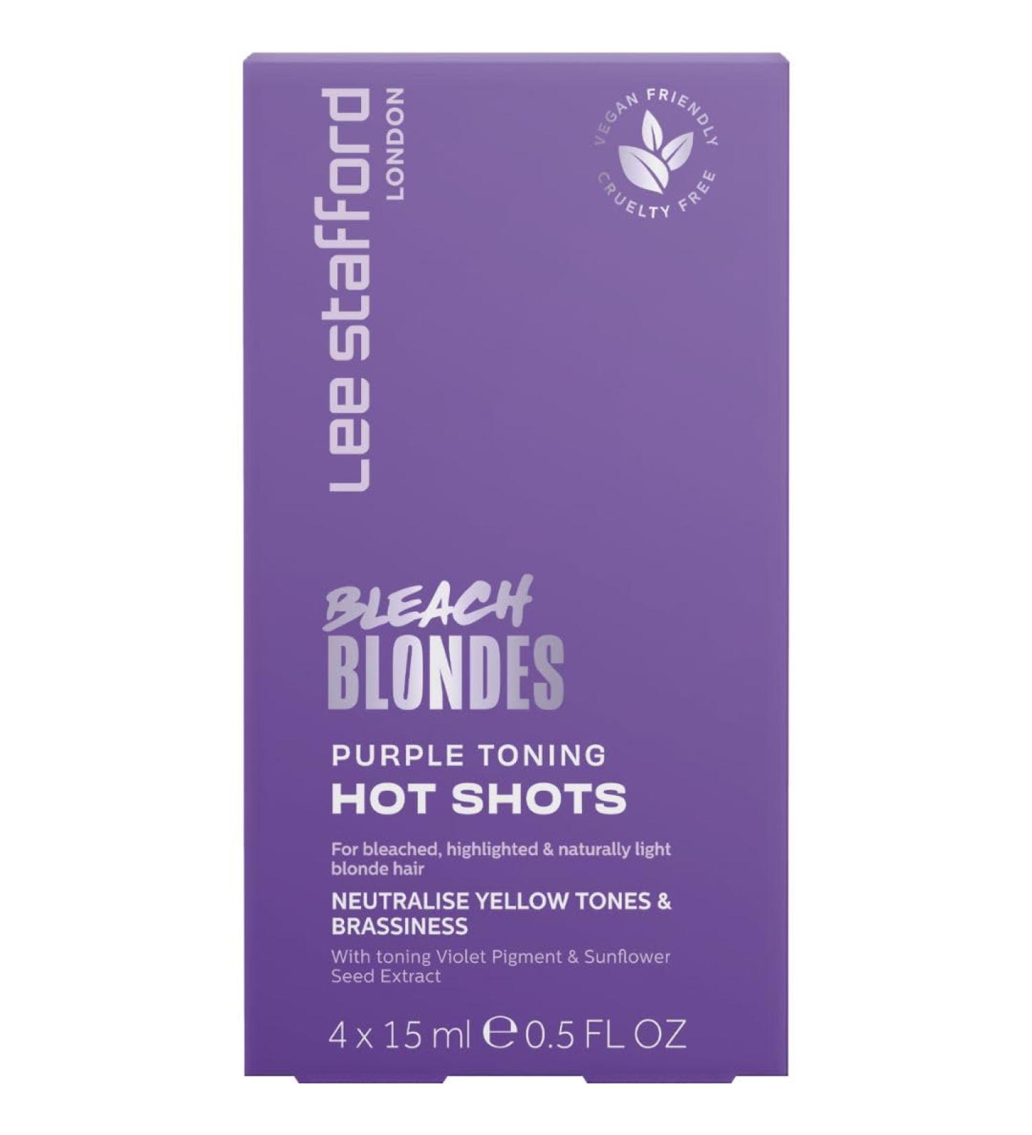 Lee Stafford Purple Toning Hair Treatments - Violet Shampoo for Bleach Blondes 4 x 15ml Hot Shots | Ideal for Highlighted & Naturally Blonde Hair - Buy Online on GoSupps.com