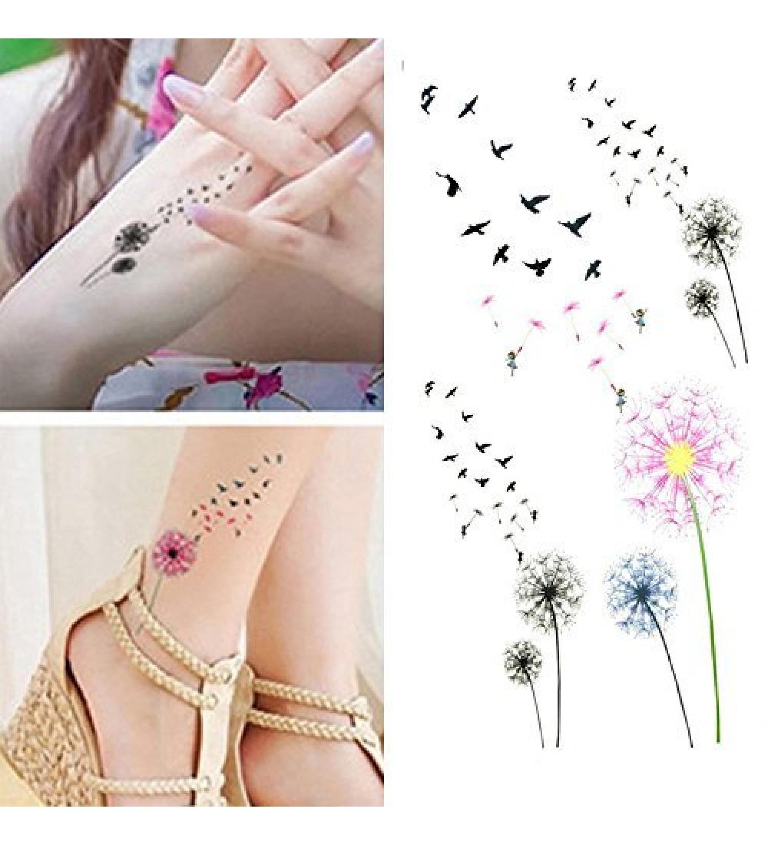 Oottati Small Cute Temporary Tattoo Dandelion Hand (Set of 2)
