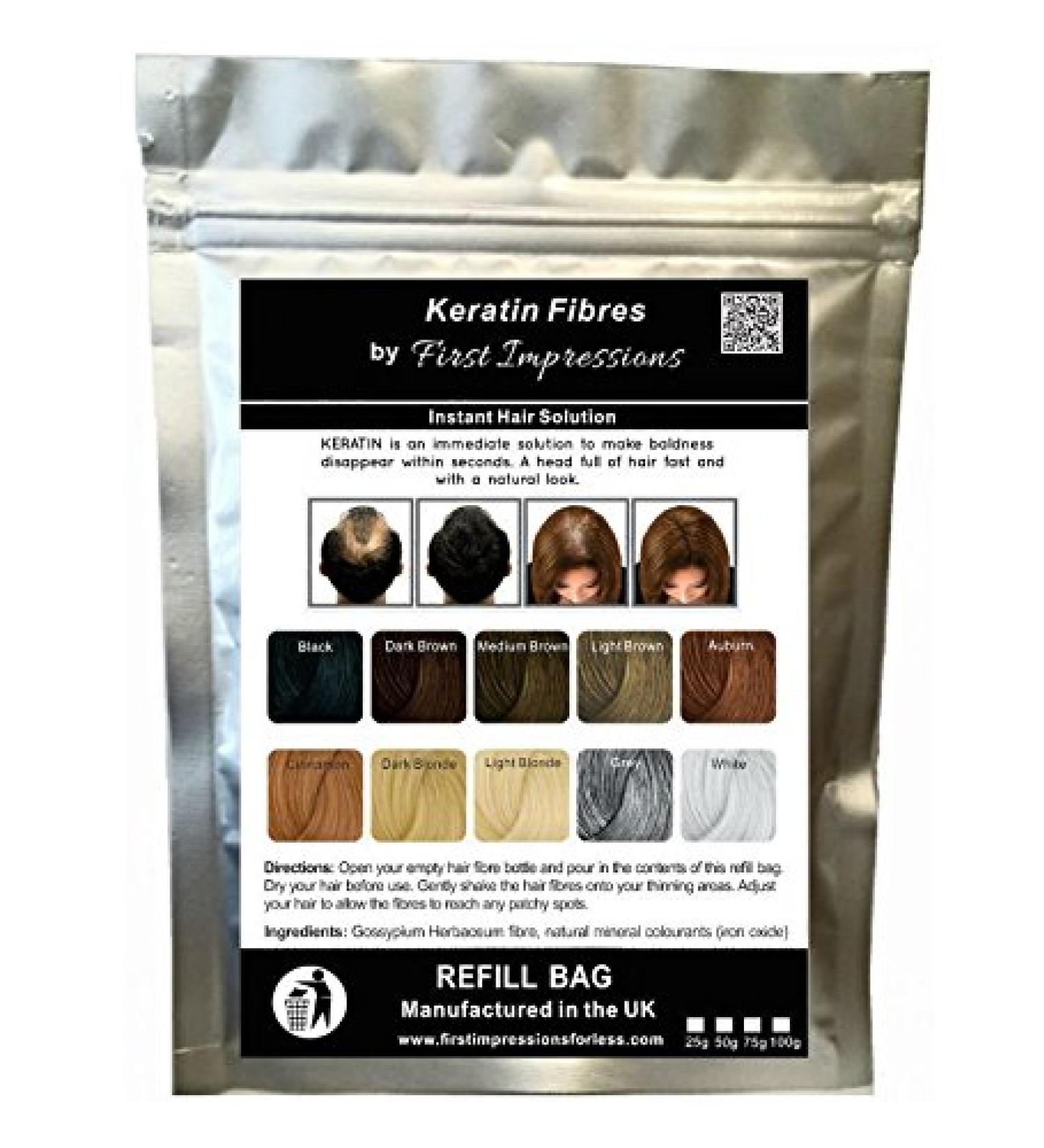 100% Natural Keratin Hair Fibre Refill for Hair Loss - Alopecia & Chemotherapy (25g Black) - Pack of 1 - Buy Online on GoSupps.com